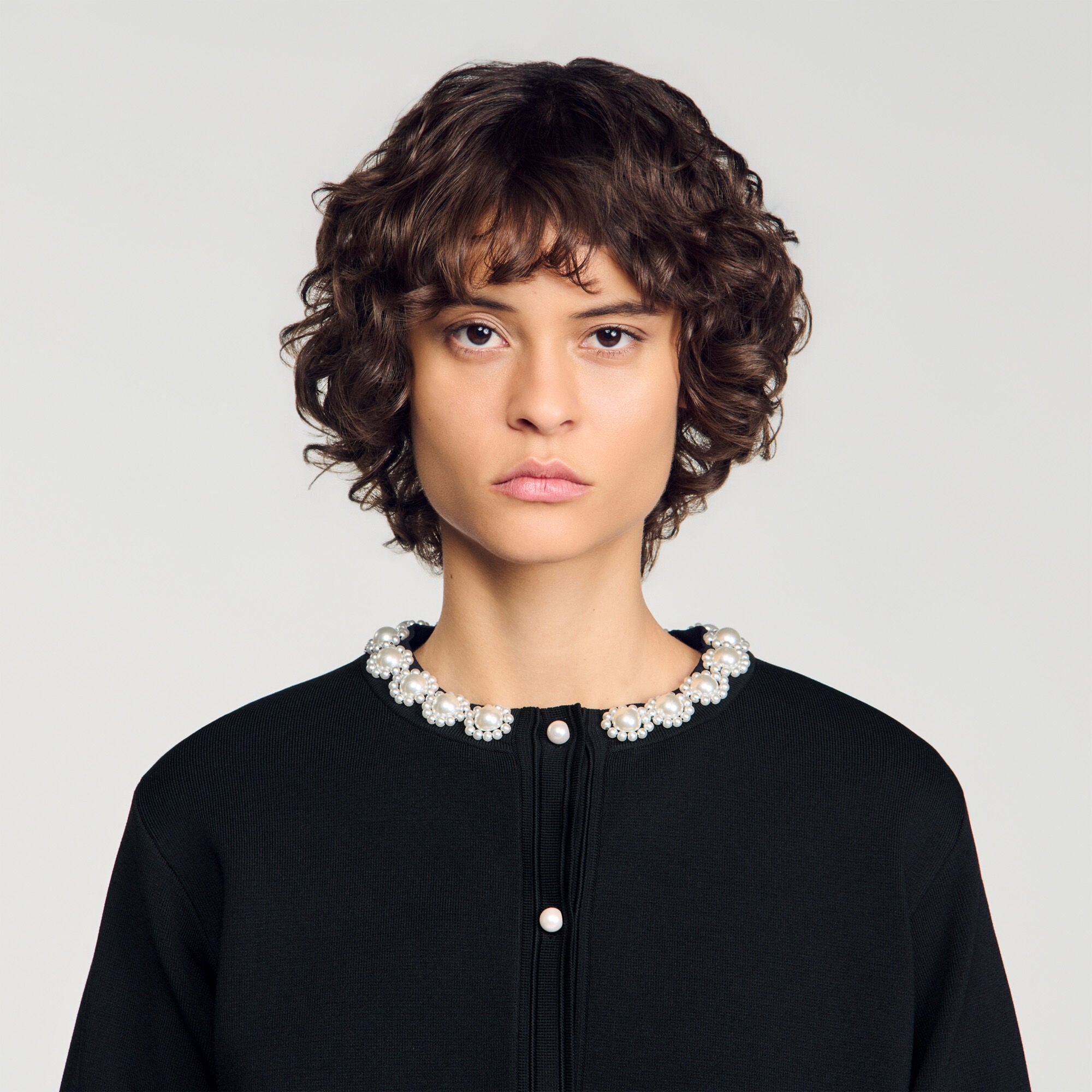 Cardigan with pearl flower collar - Women | Sandro