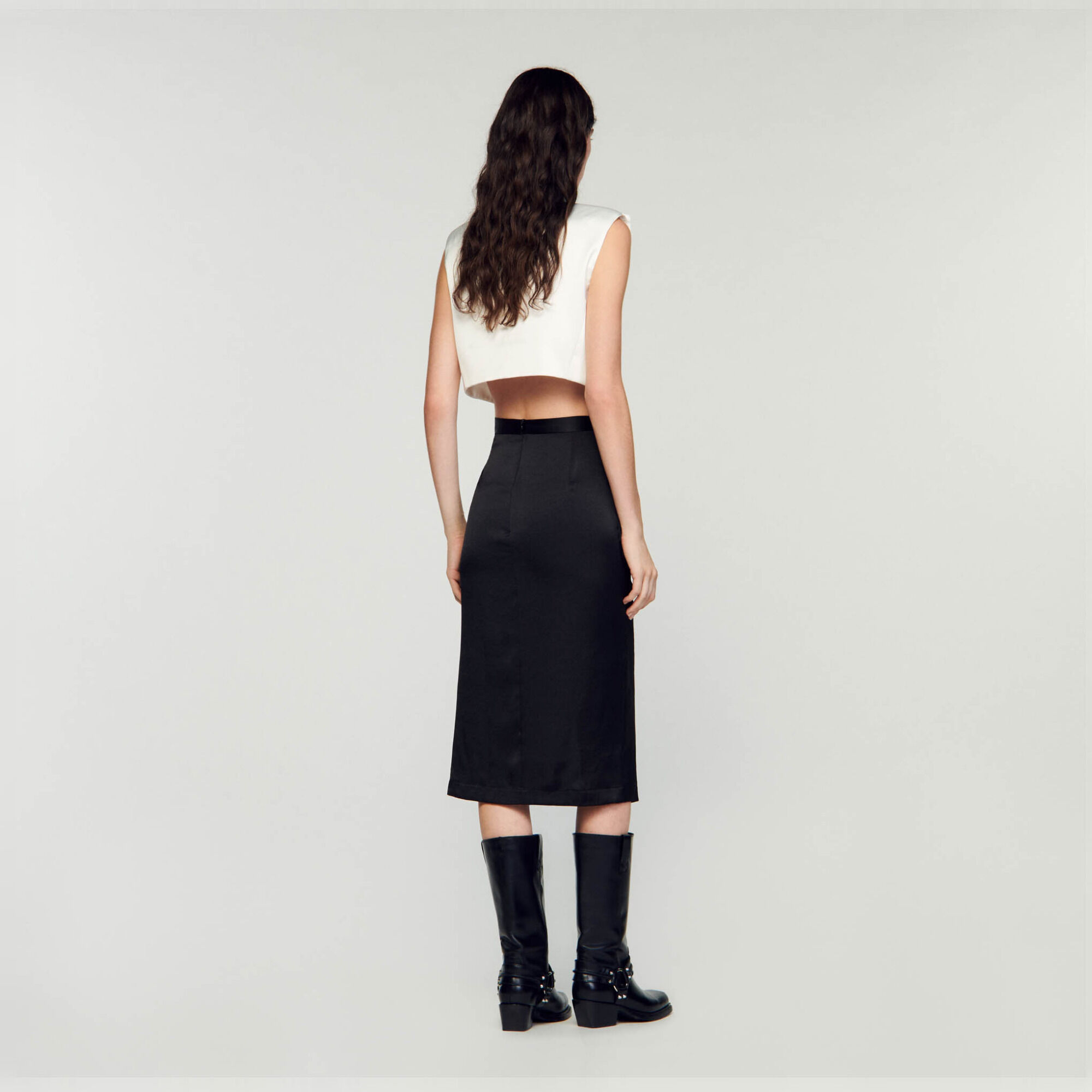 Satin-effect midi skirt