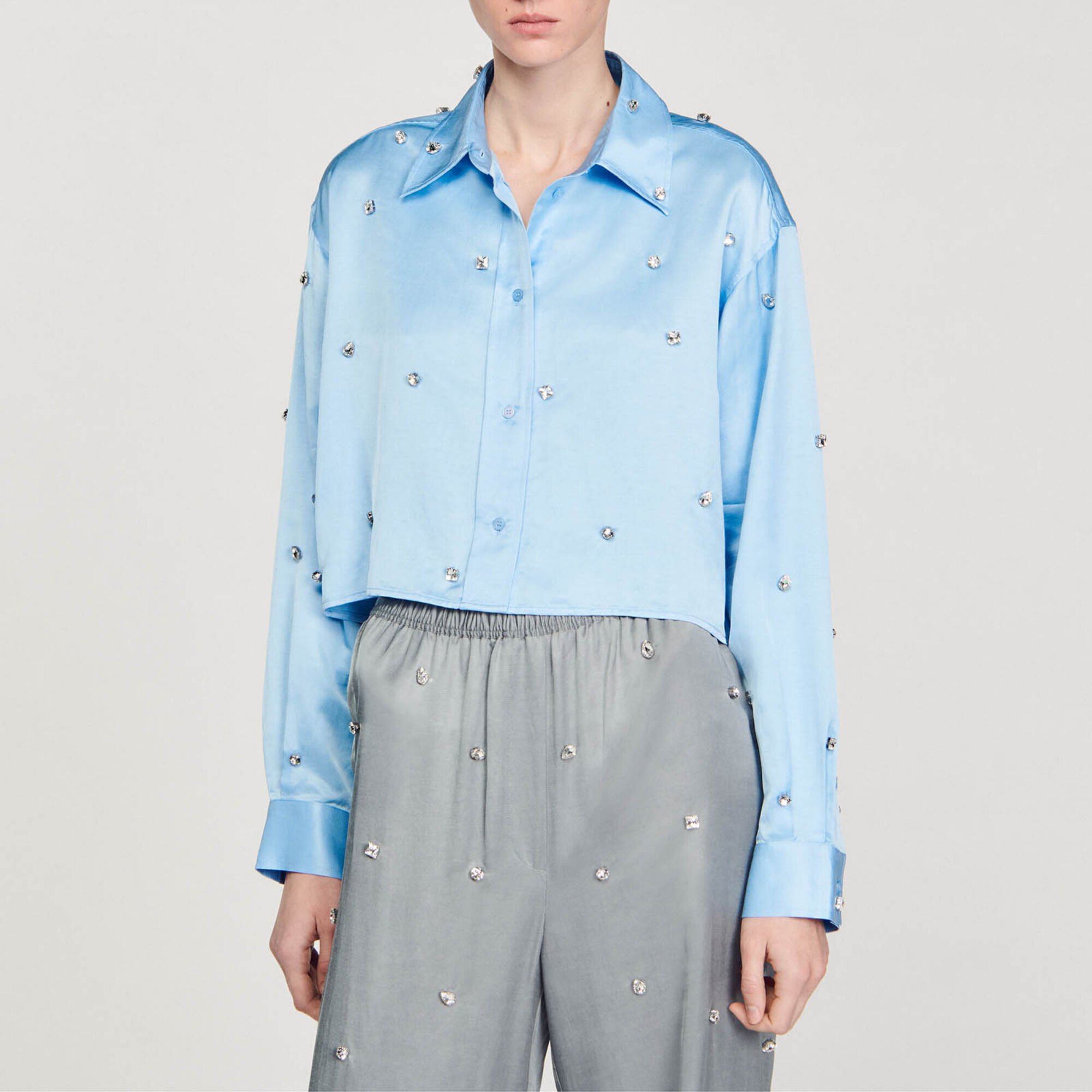 Satiny rhinestone shirt