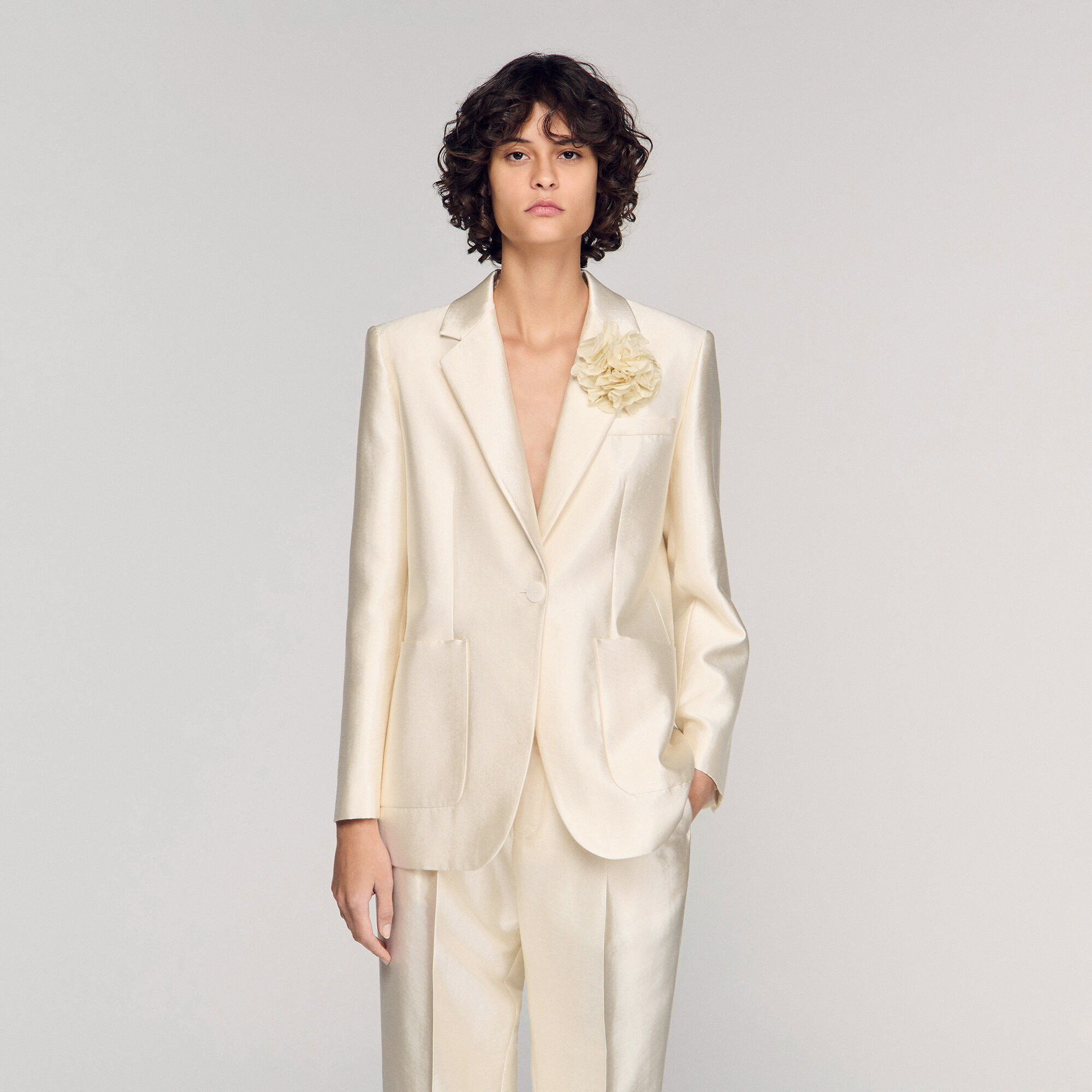 Satin jacket with flower detail
