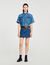 Short denim and leather skirt