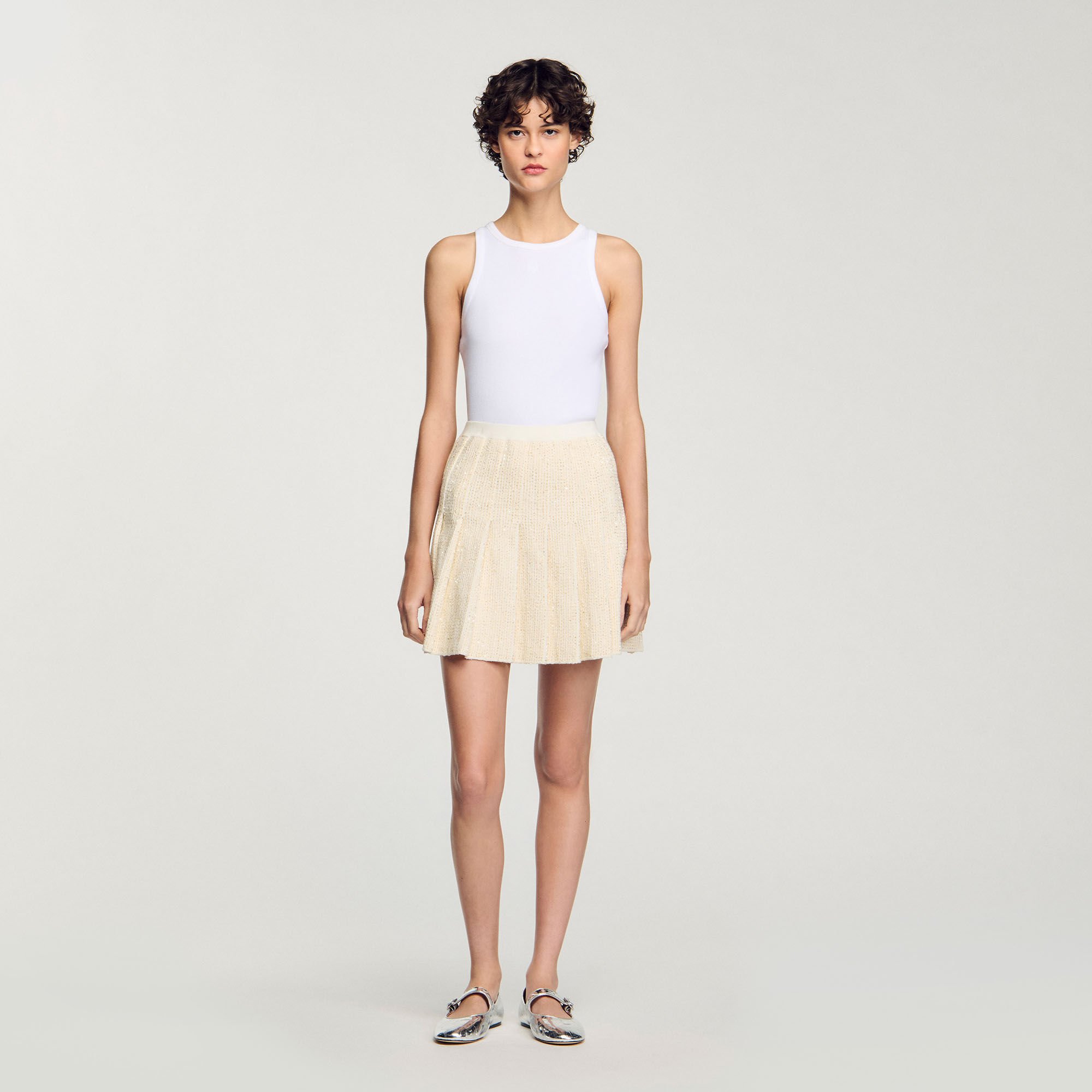 Short tweed pleated skirt