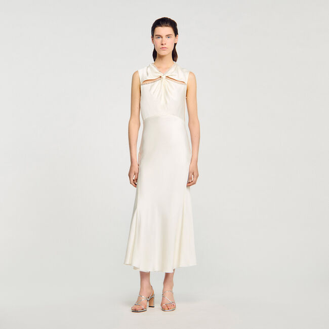 Satin maxi dress with rhinestones