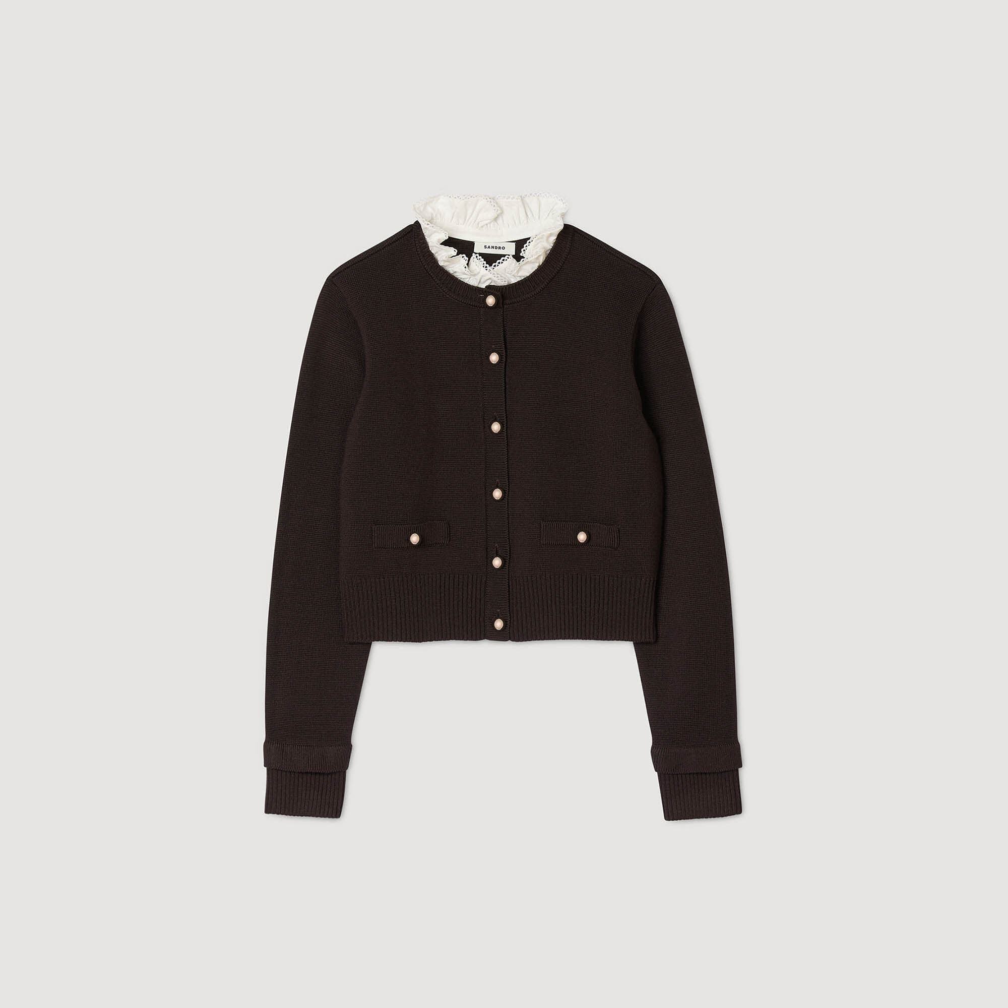 Cardigan with removable ruffle collar
