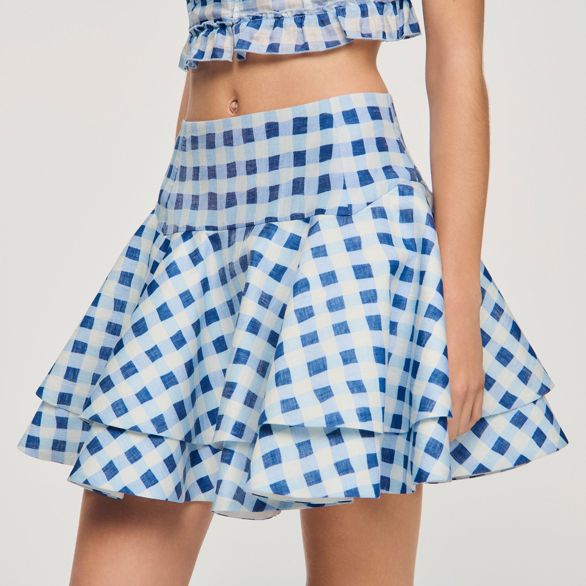 Short gingham linen skirt
