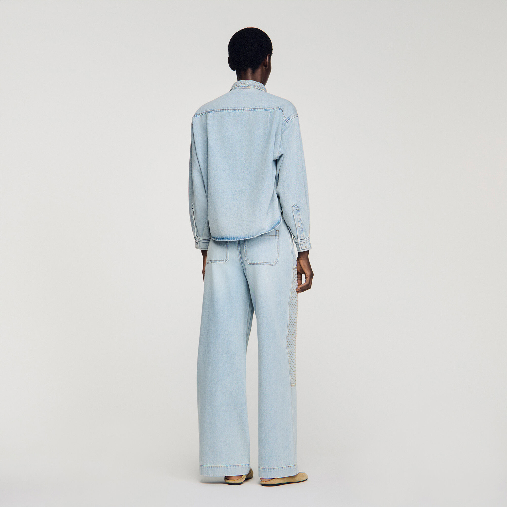 Rhinestone cropped denim shirt