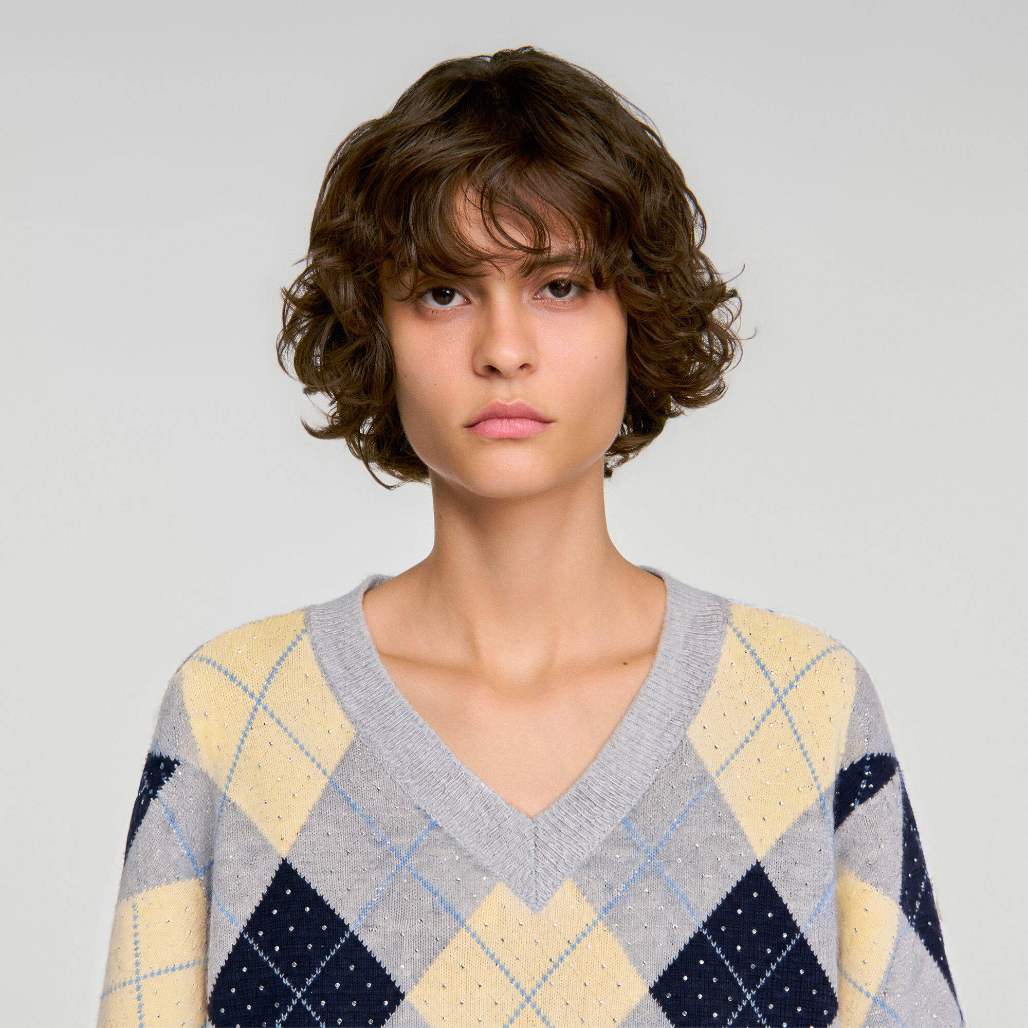 Rhinestone Argyle jumper - Women | Sandro