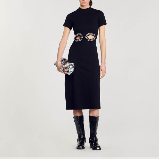 Rhinestone cutaway midi dress