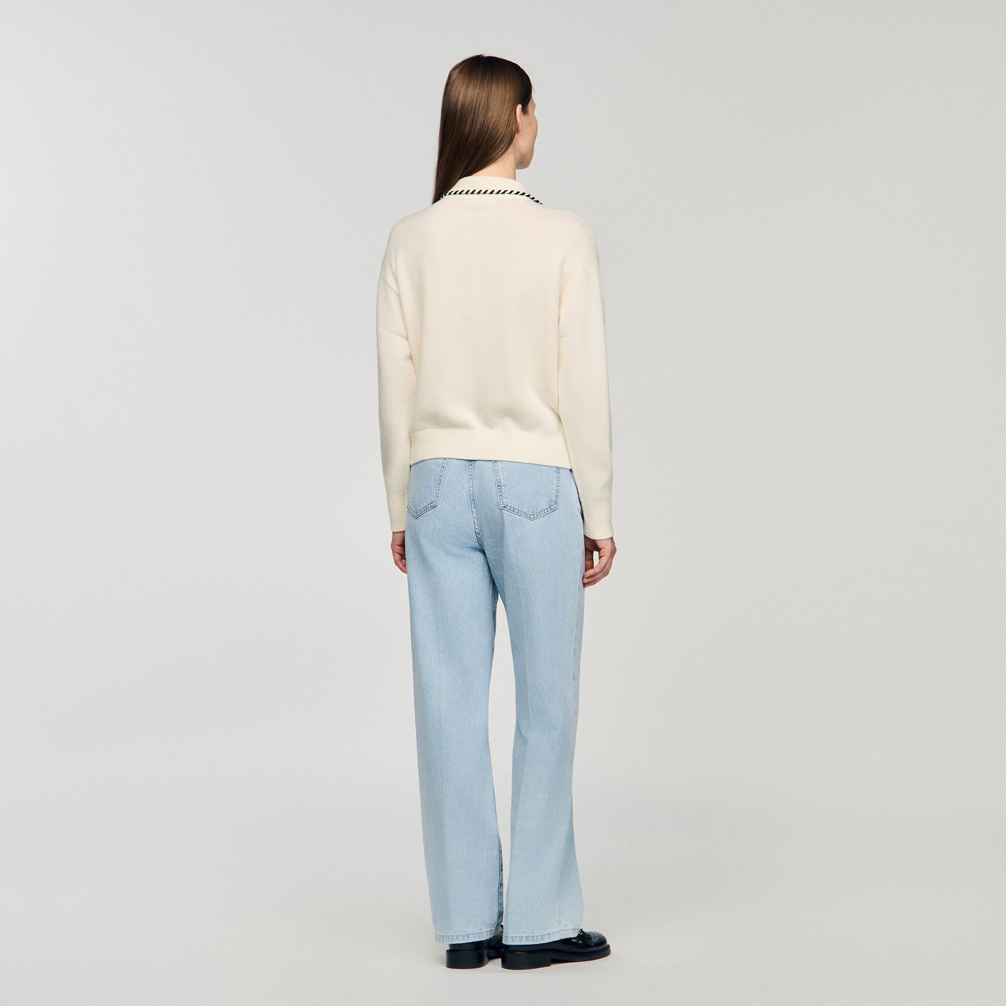Contrast polo-neck knit jumper