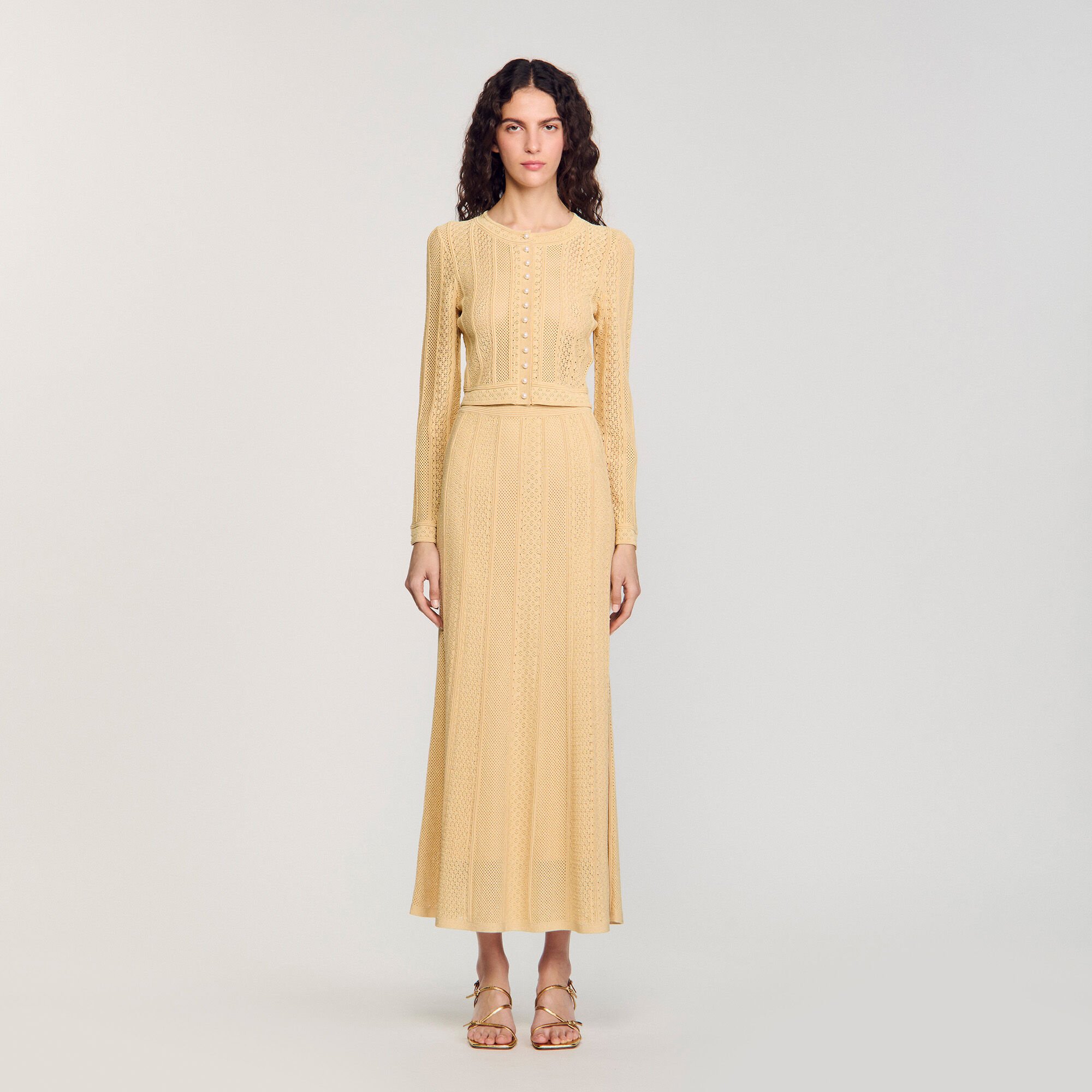 Pointelle knit maxi skirt