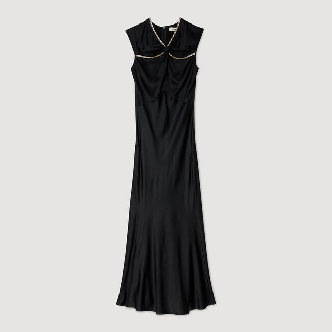 Satin maxi dress with rhinestones