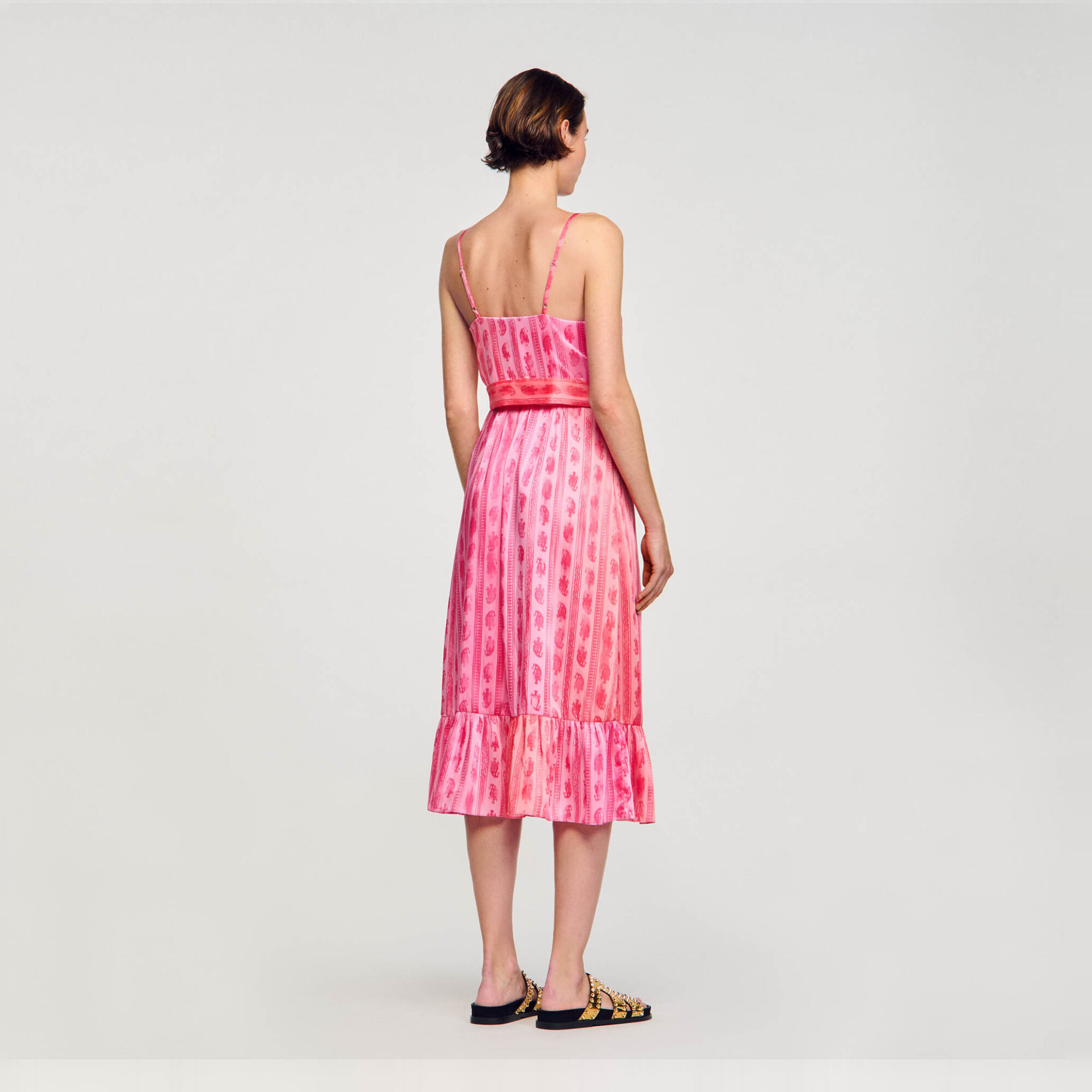 Midi dress with tie belt