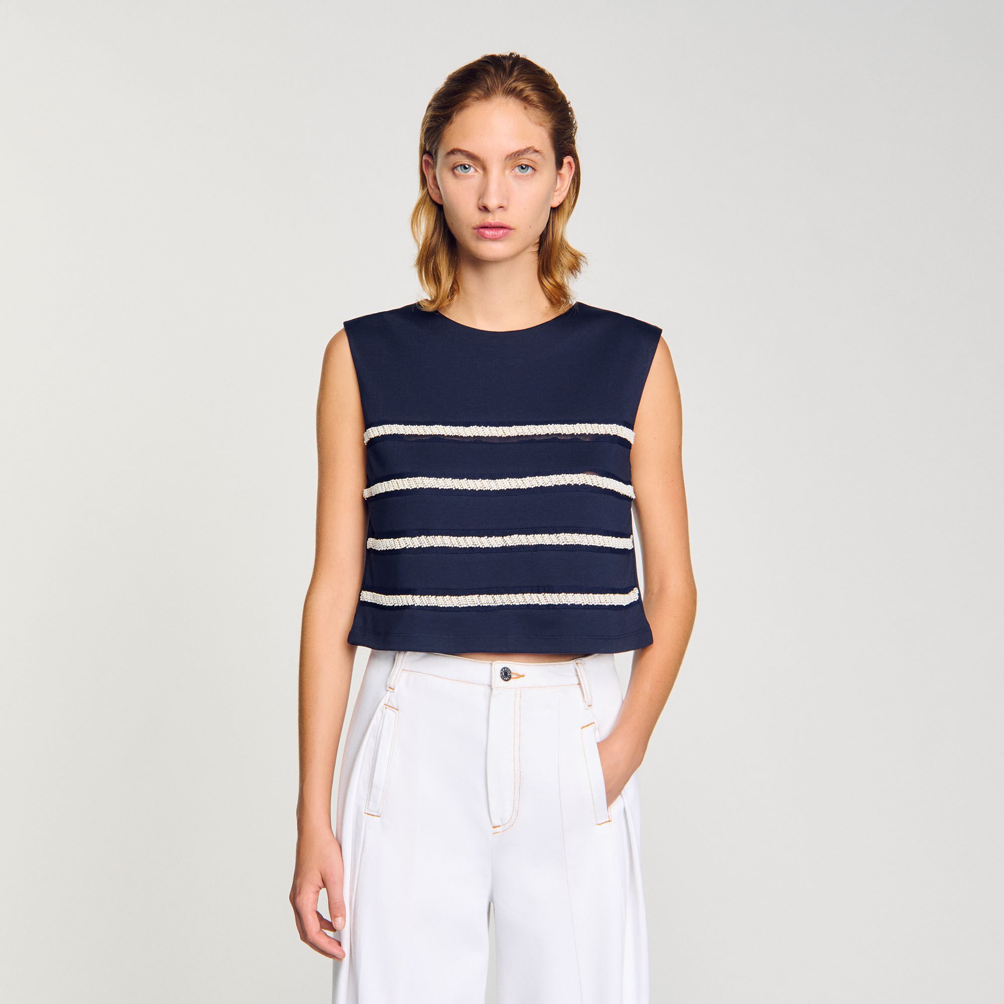 Sleeveless striped T-shirt