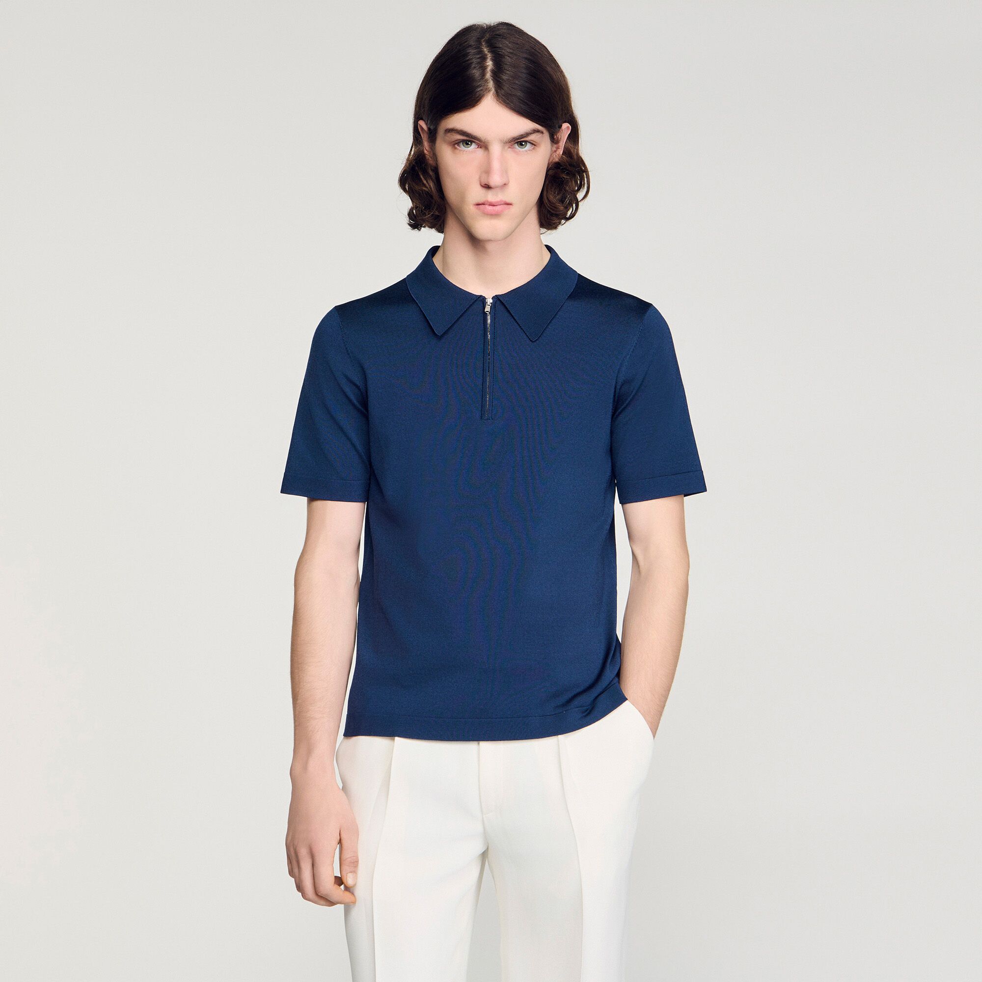 Knitted polo shirt with zip collar