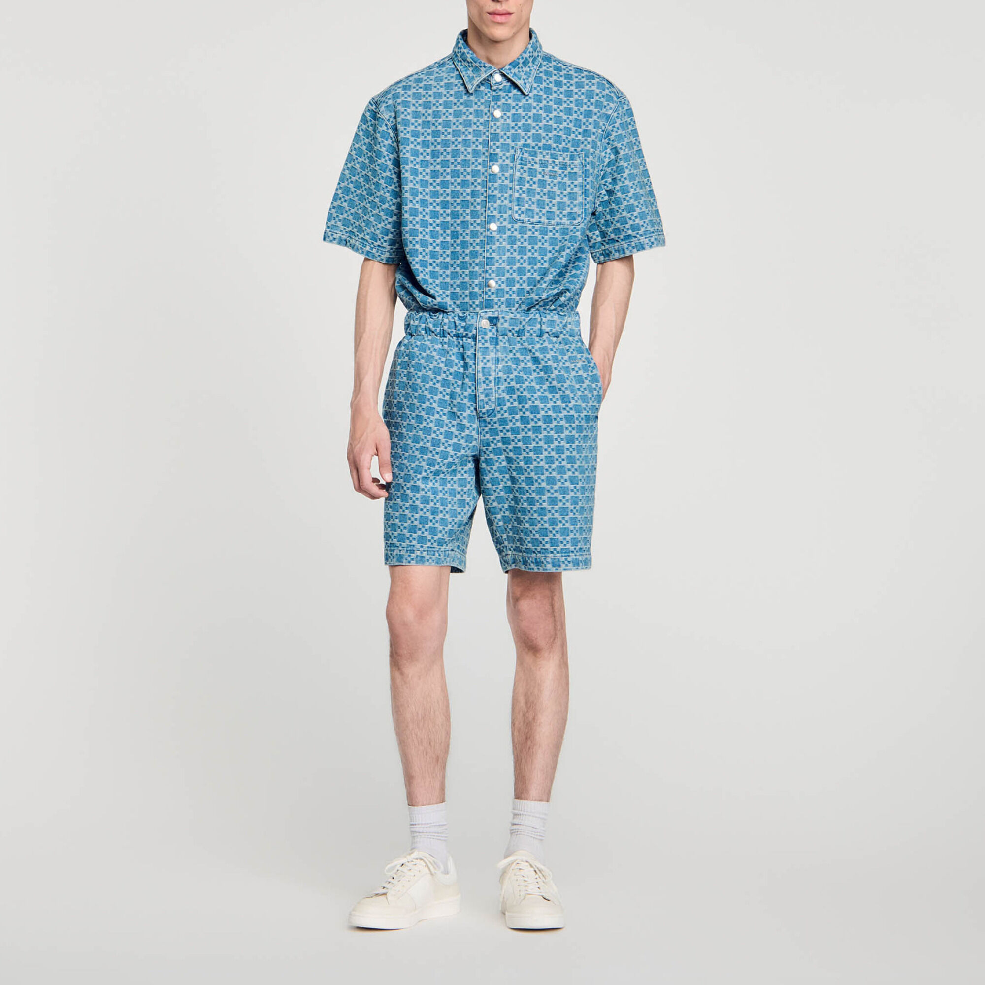 Square cross denim Bermuda shorts - Men | Sandro