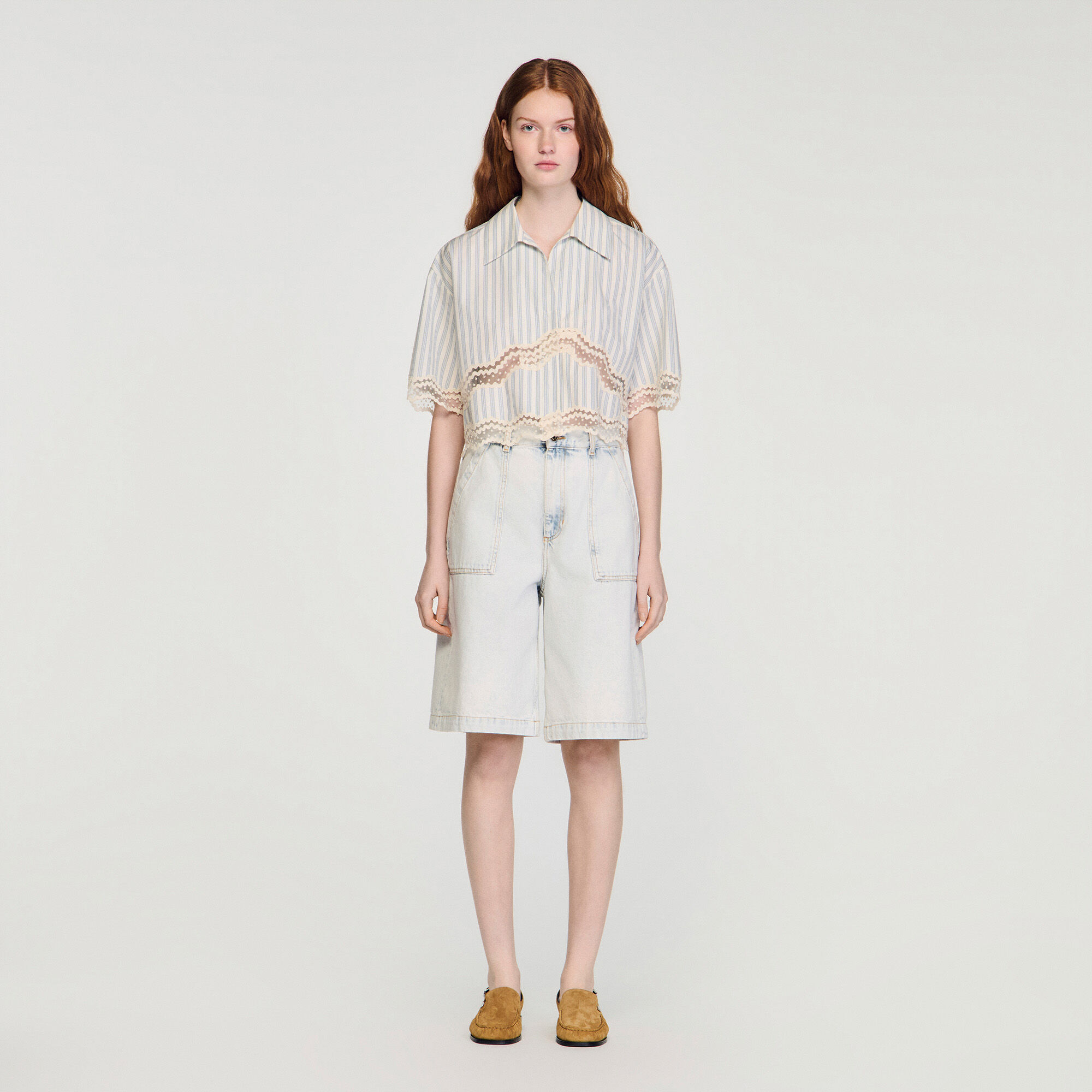 Cropped striped cotton shirt