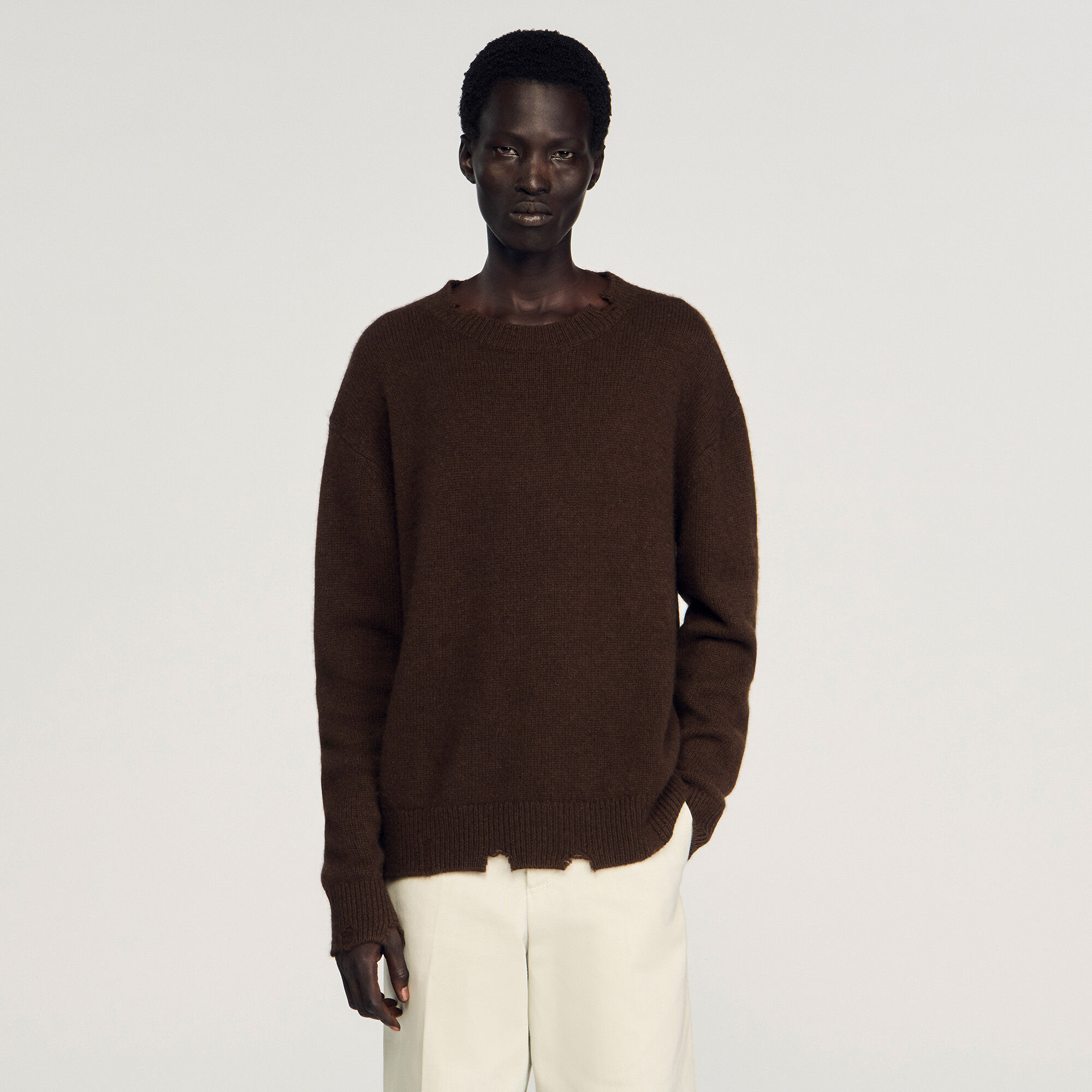 Destroyed effect wool jumper
