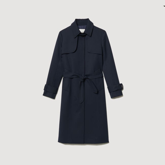 Trench coat with pleated inset
