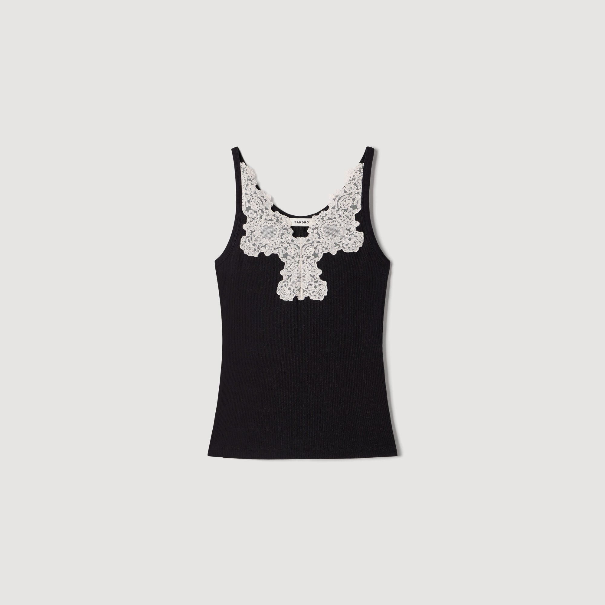 Ribbed vest top with lace