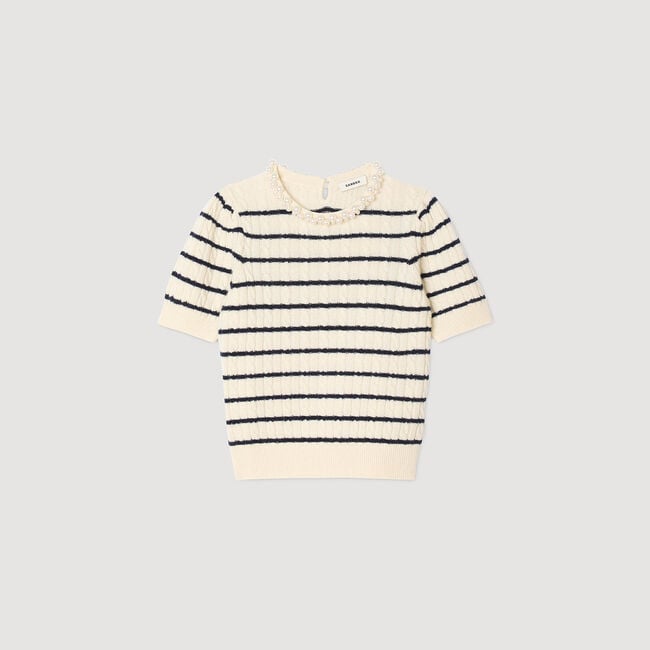 Striped jumper with pearl collar