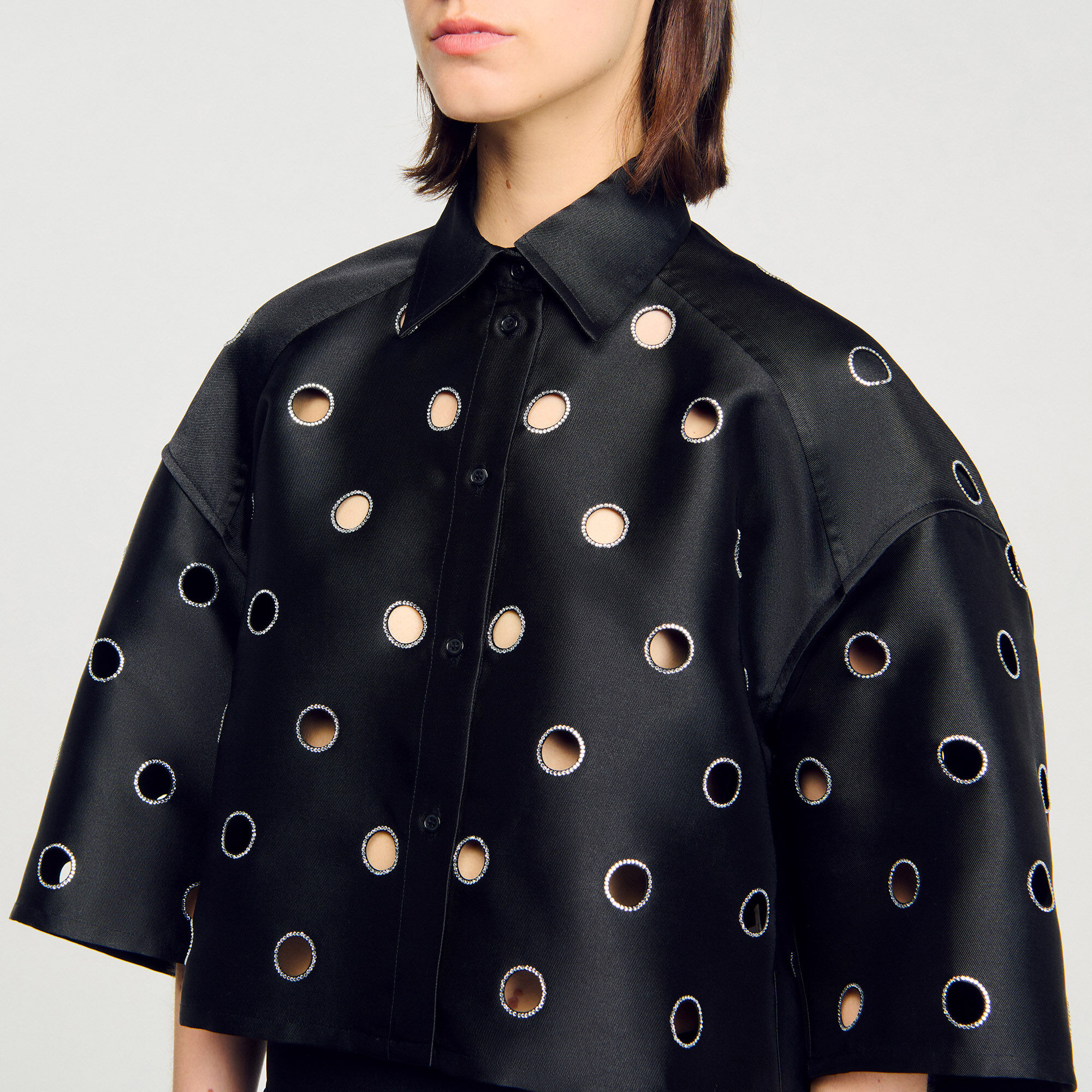 Denim shirt with rhinestones