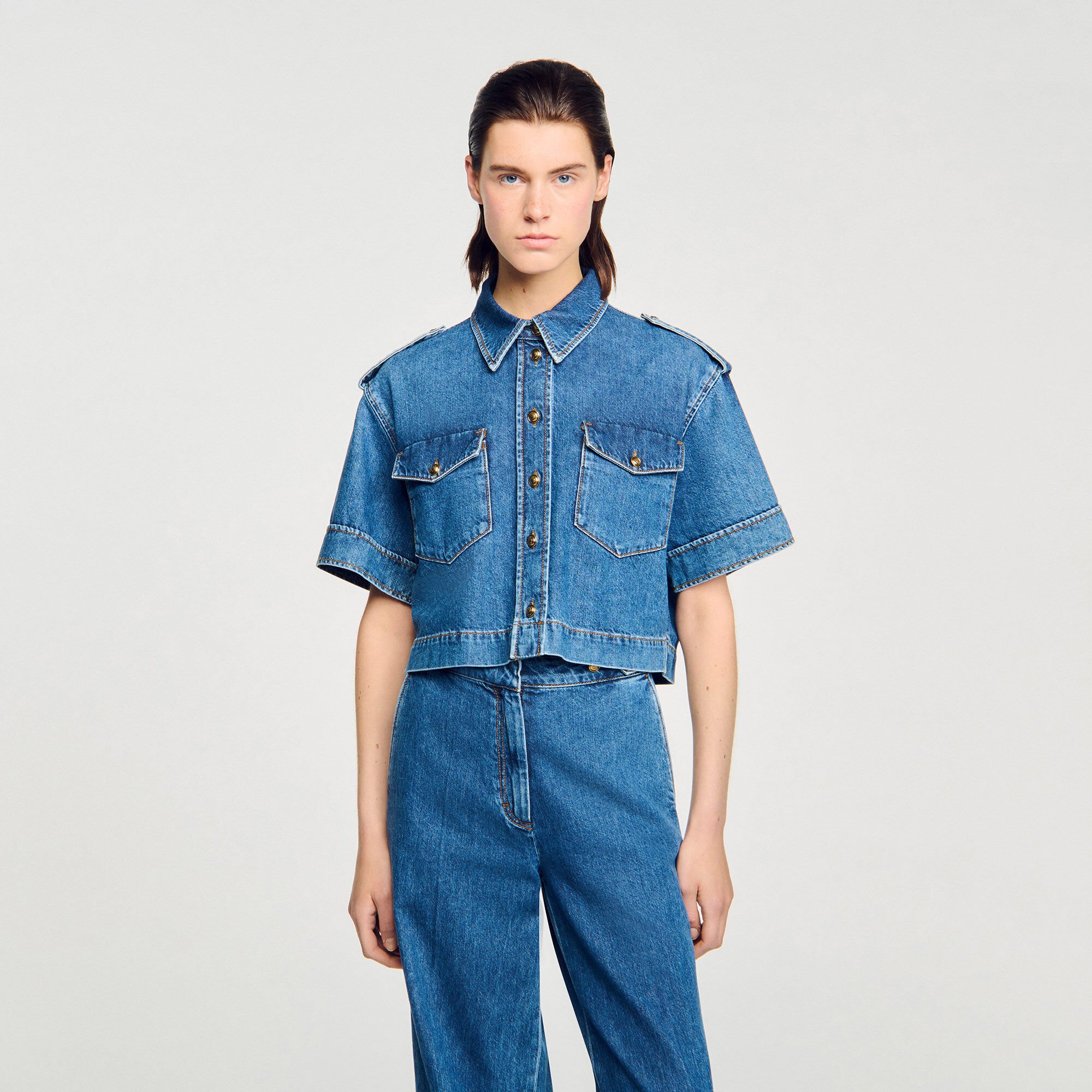 Cropped denim shirt