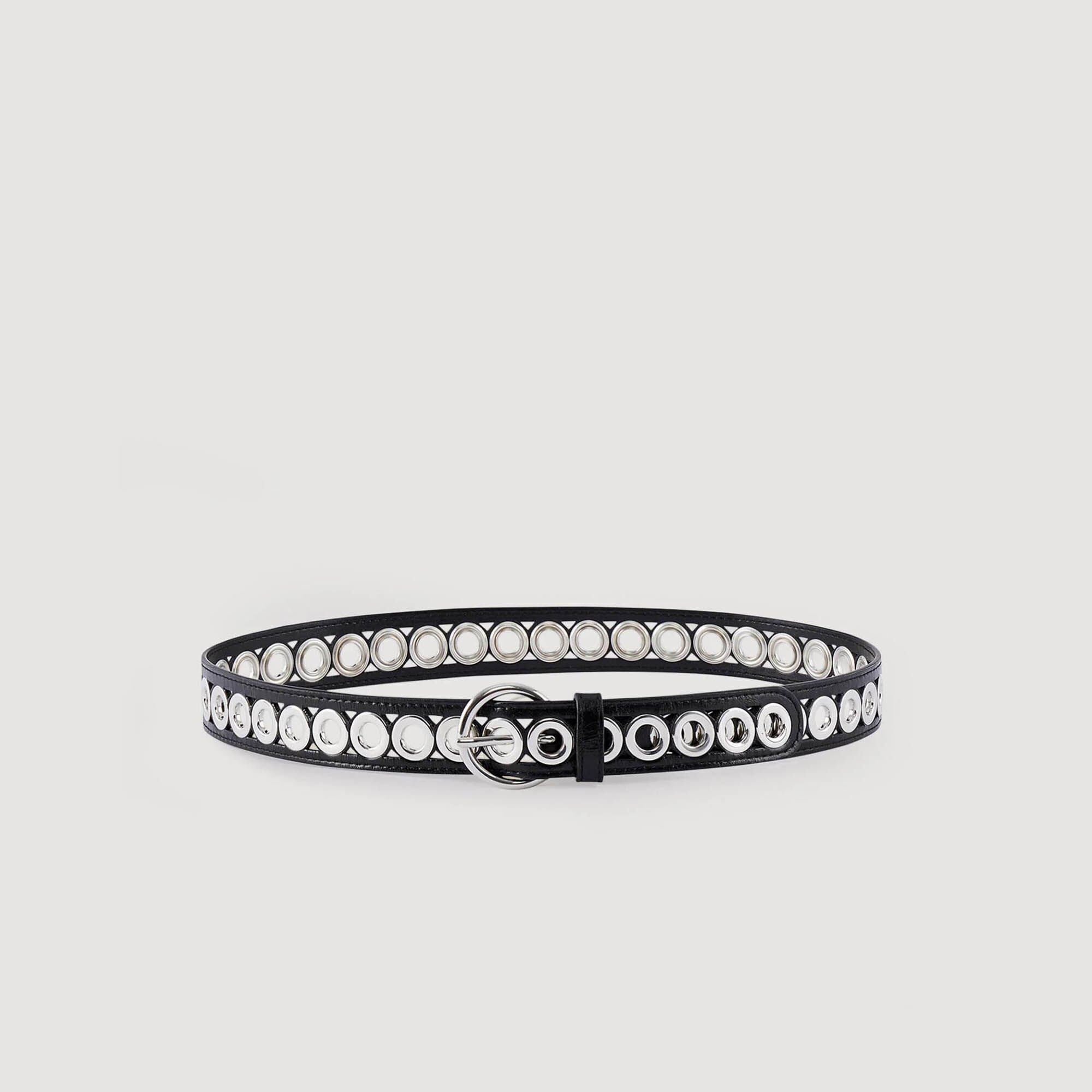 Belt with round buckle and eyelets
