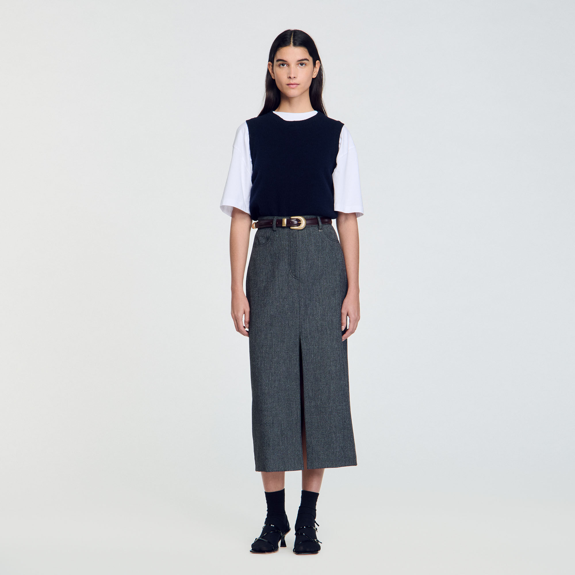 Cropped leather jacket black gray For Women Sandro Paris