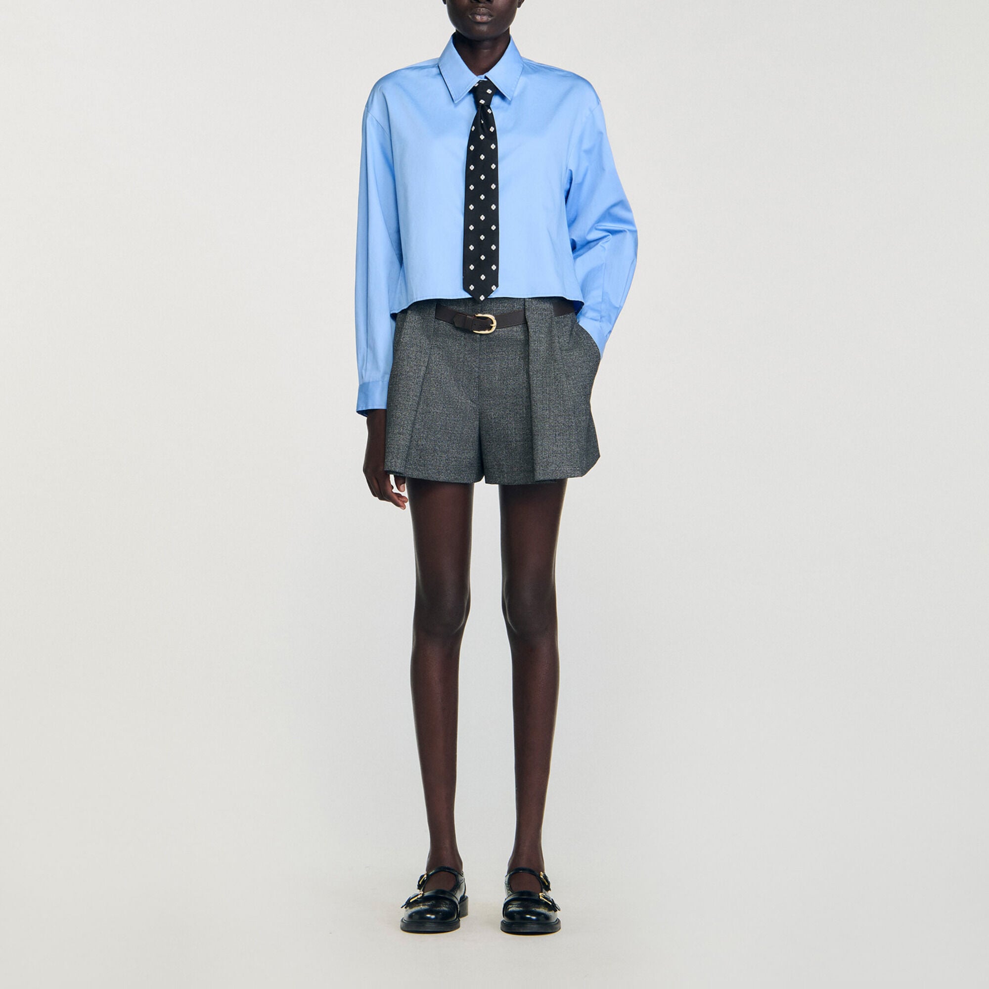 Cropped shirt with detachable tie - Women | Sandro
