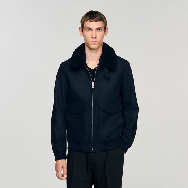 Wool aviator jacket with shearling - Men | Sandro