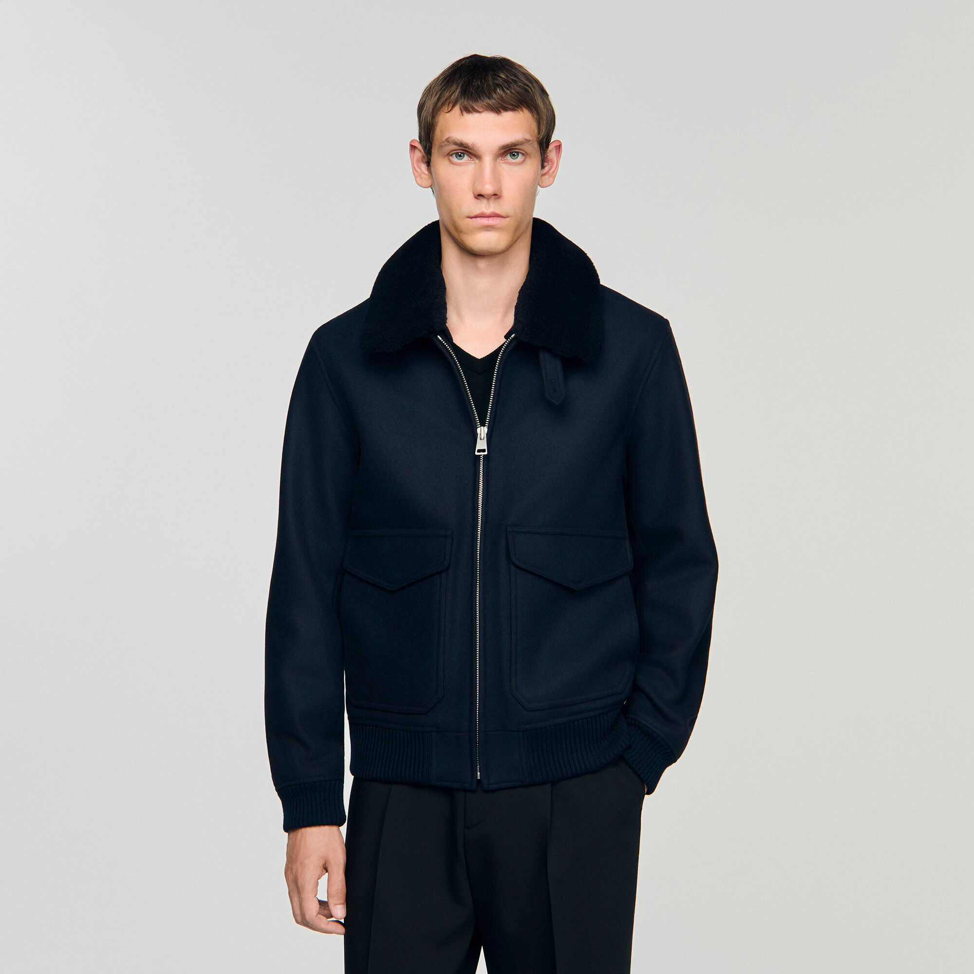Wool aviator jacket with shearling Wool aviator jacket with shearling