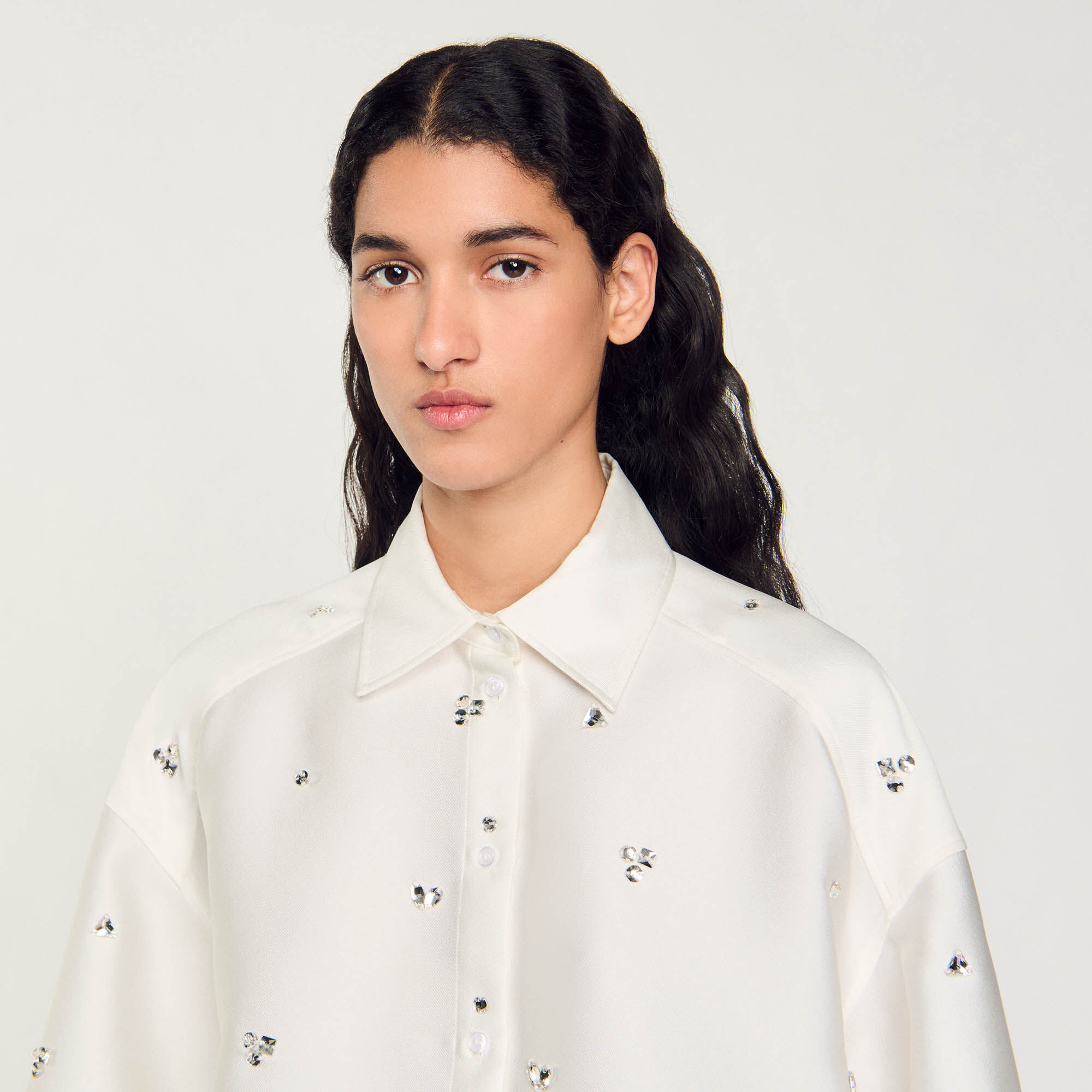 Shirt embellished with rhinestones