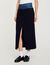 Dual-material denim and tweed skirt