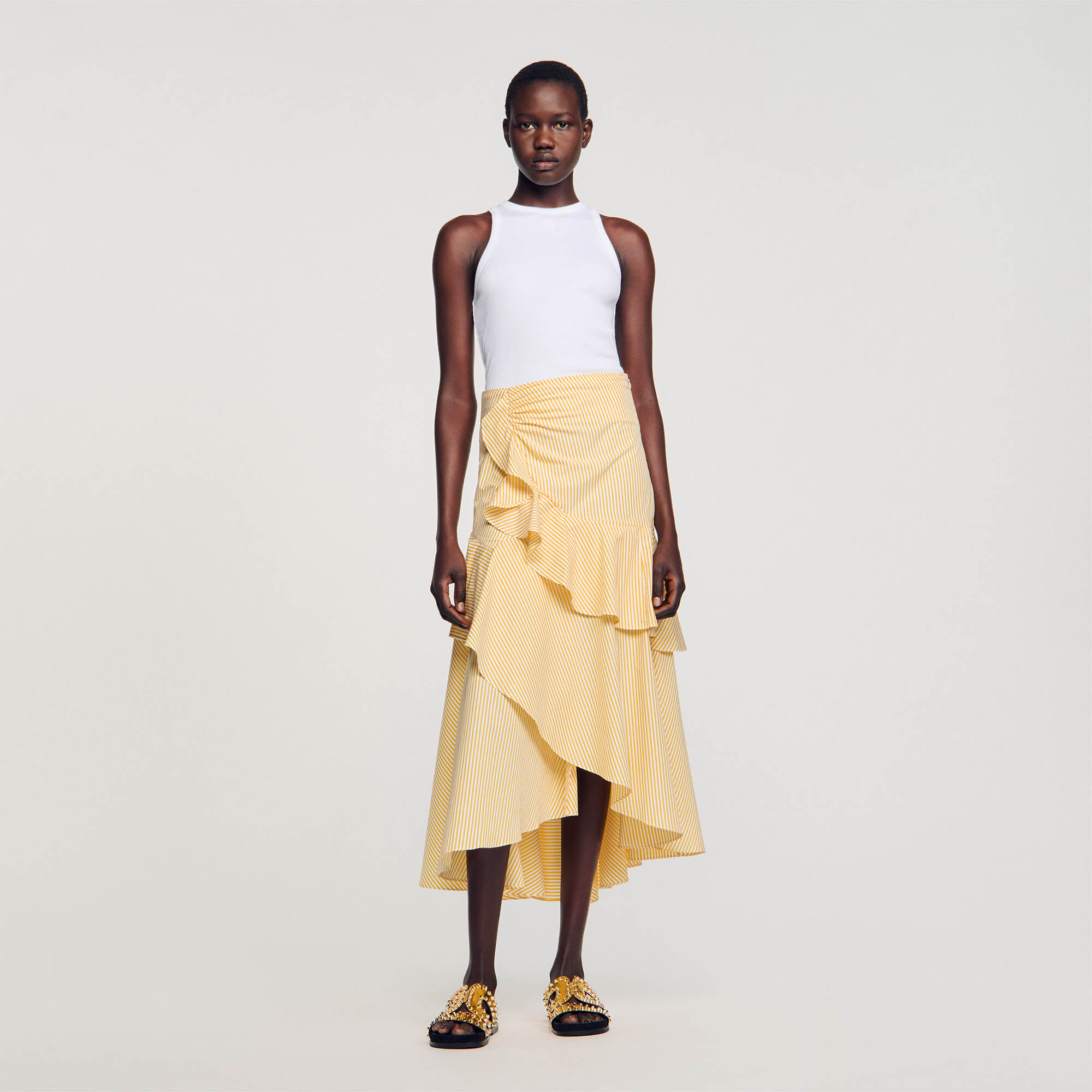 Yellow asymmetrical skirt best sale