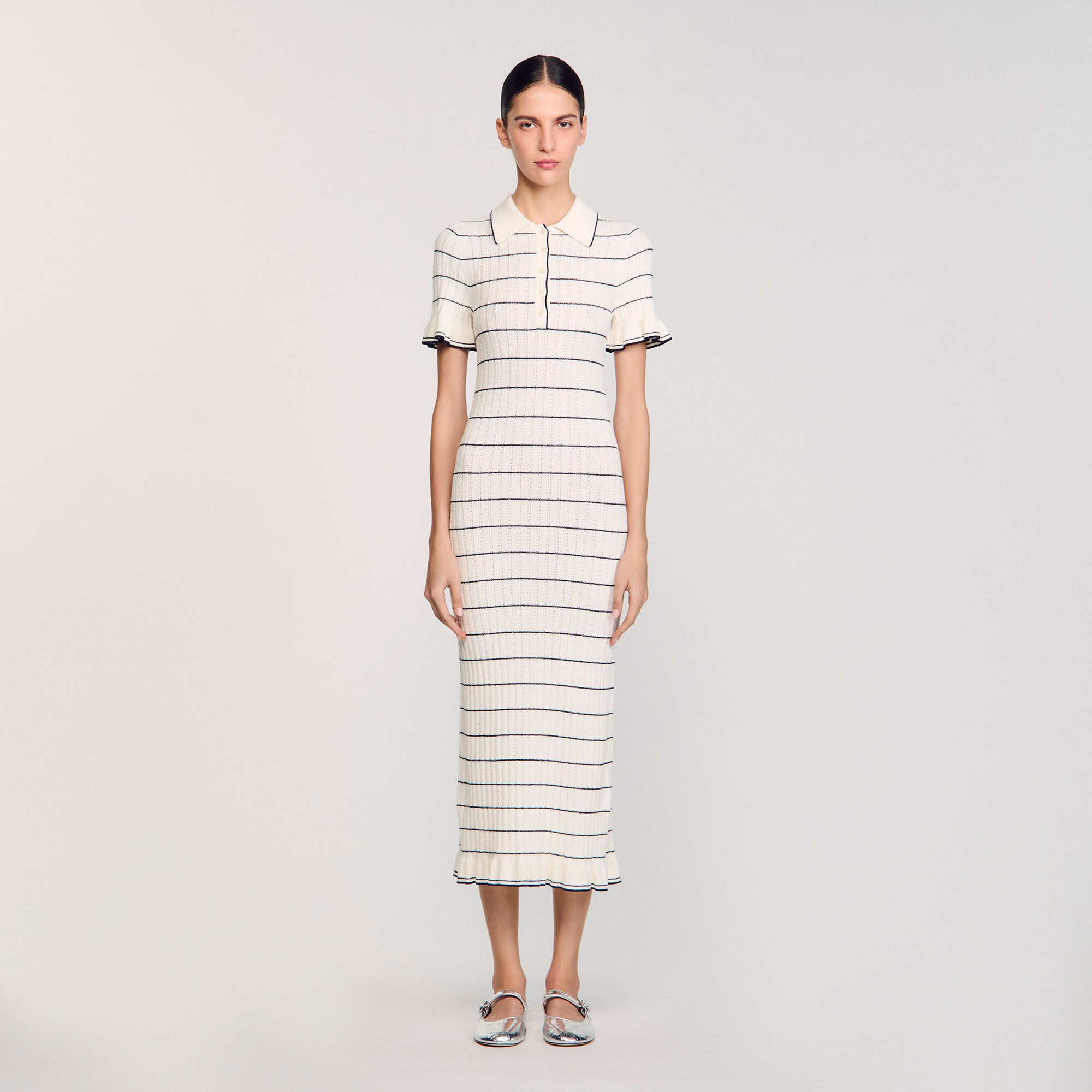 Knitted maxi dress with polo neck