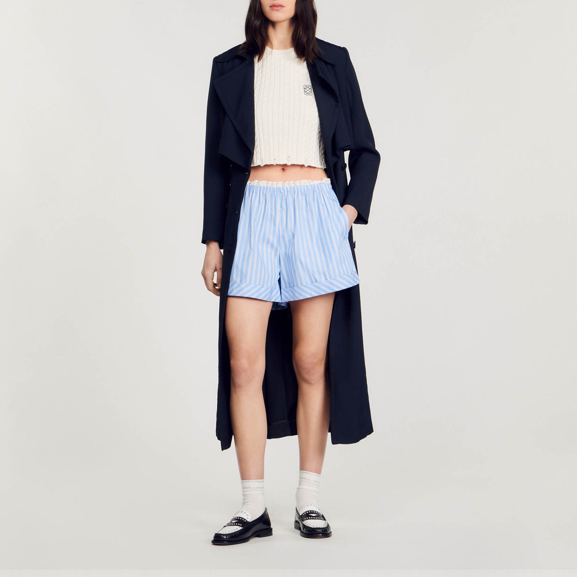 Wide-leg cotton shorts