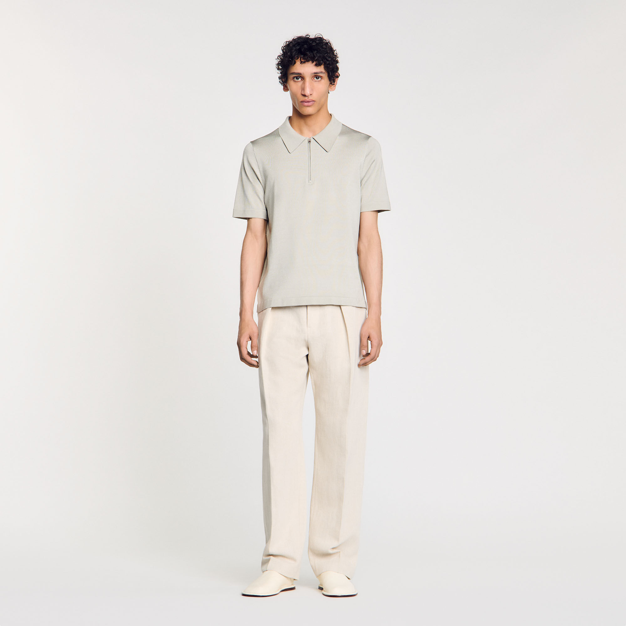 Knitted polo shirt with zip collar