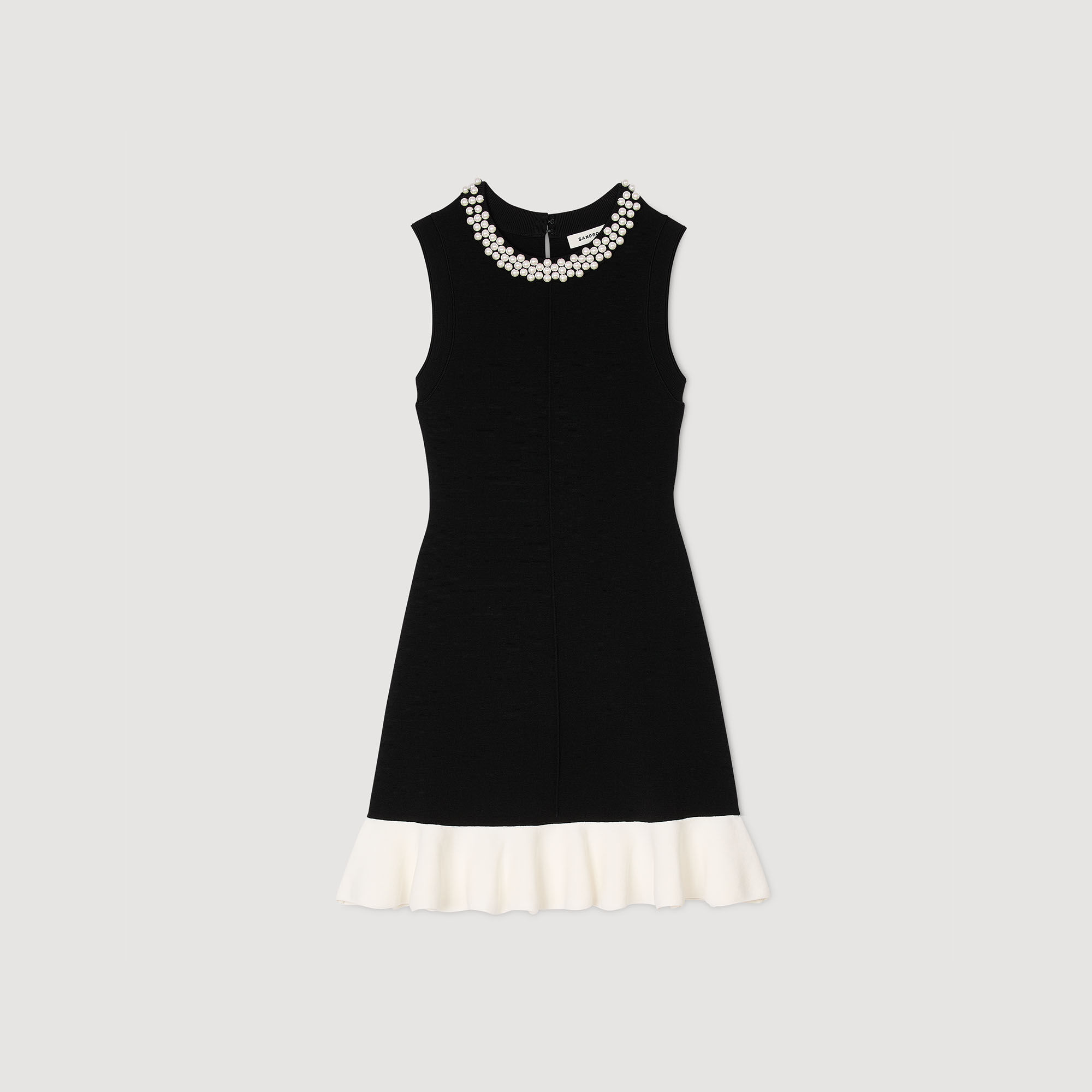 Short knit dress with beaded neck