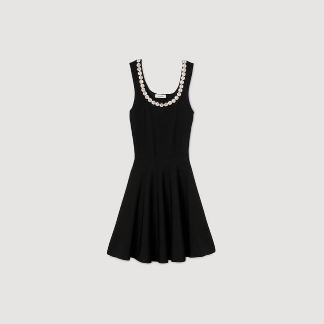 Short dress with rhinestone neck