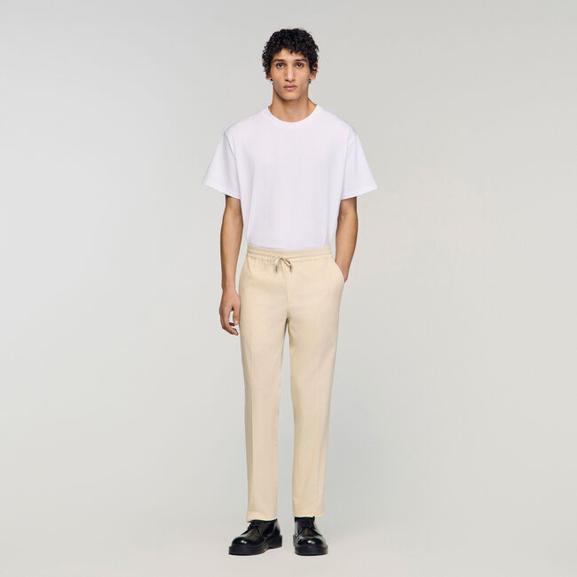 Elasticated straight-leg trousers