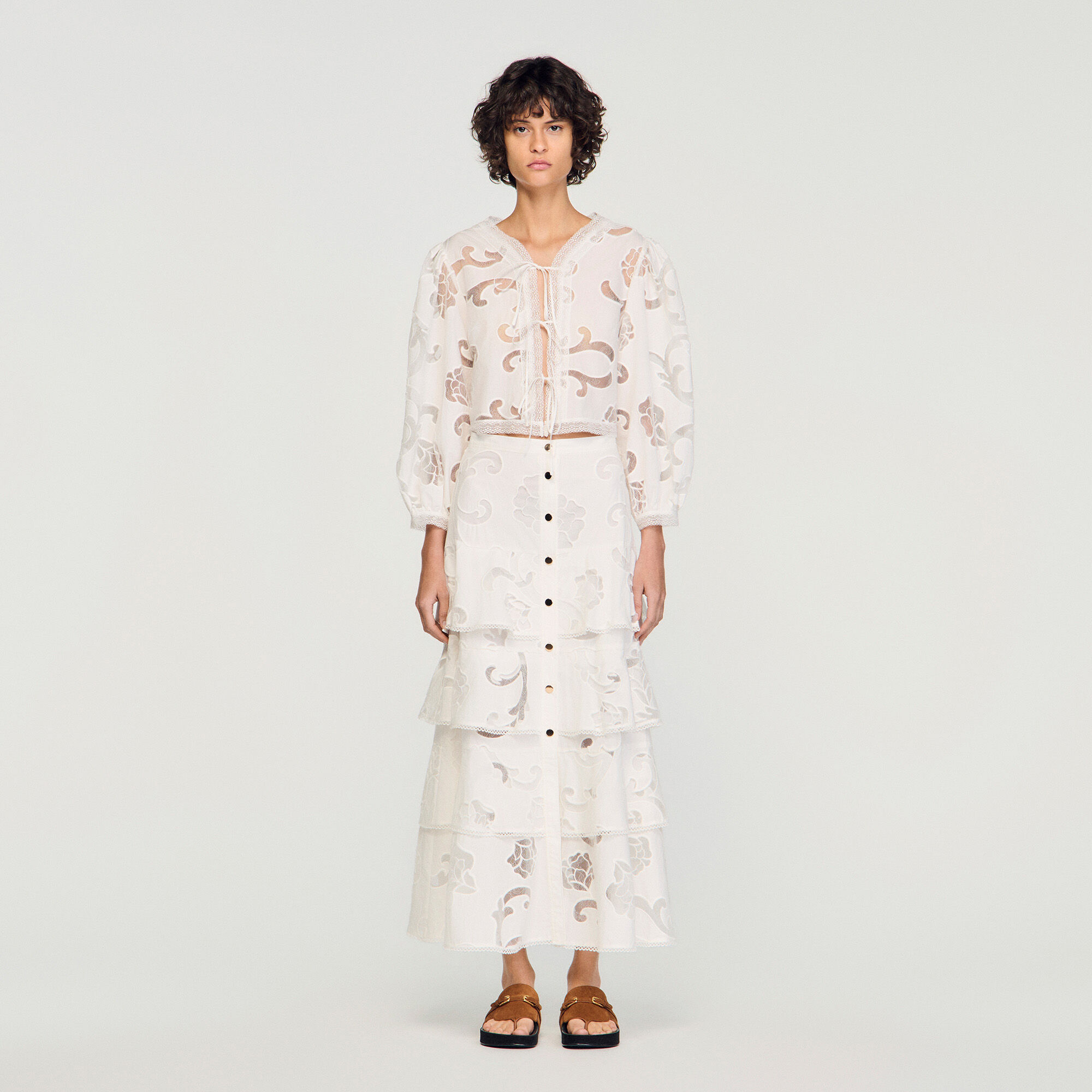 Long openwork cotton skirt