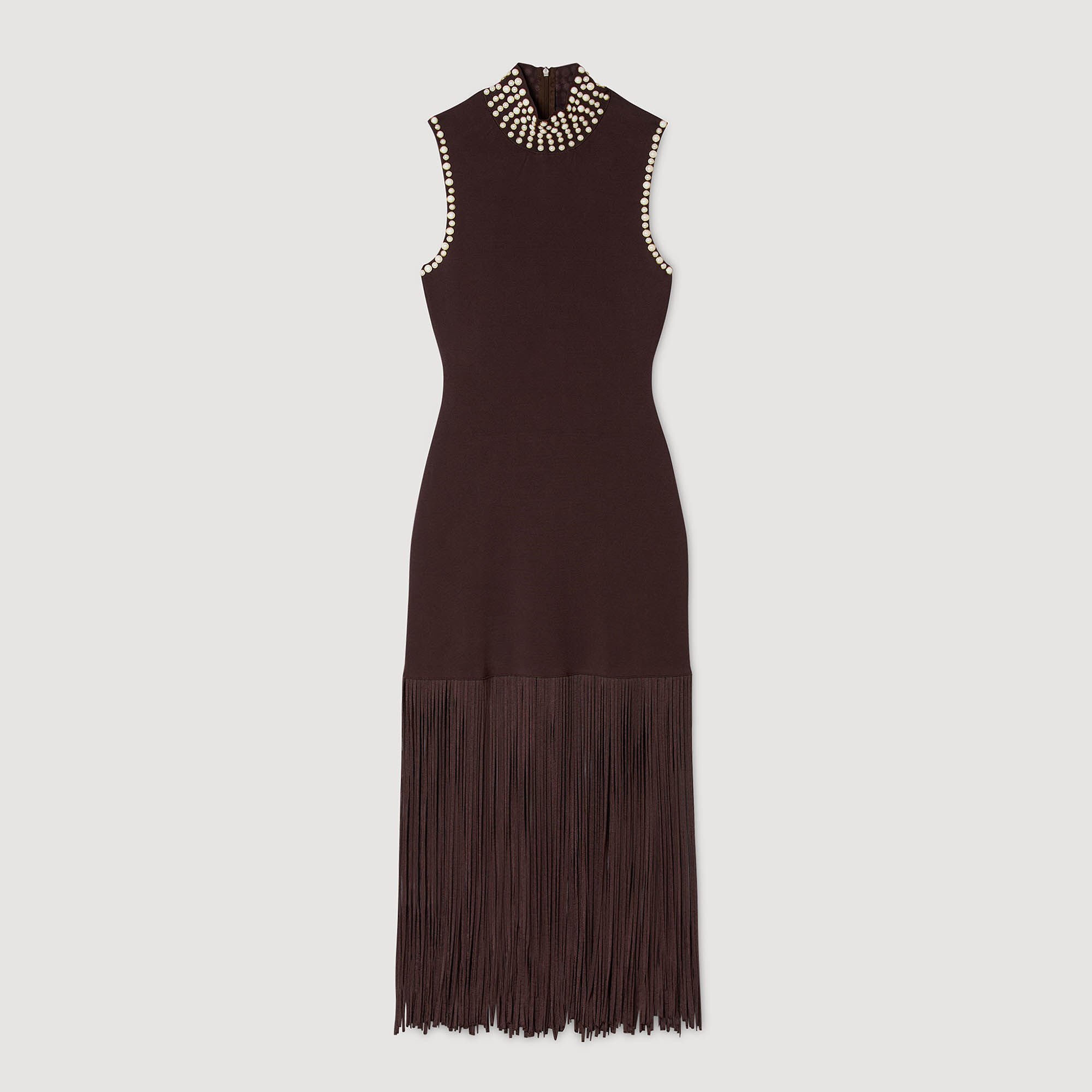 Fringed knit maxi dress