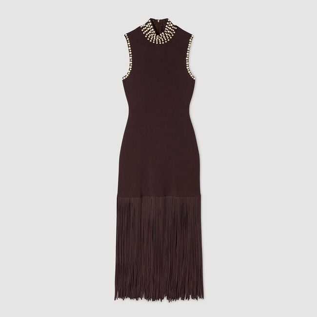 Fringed knit maxi dress