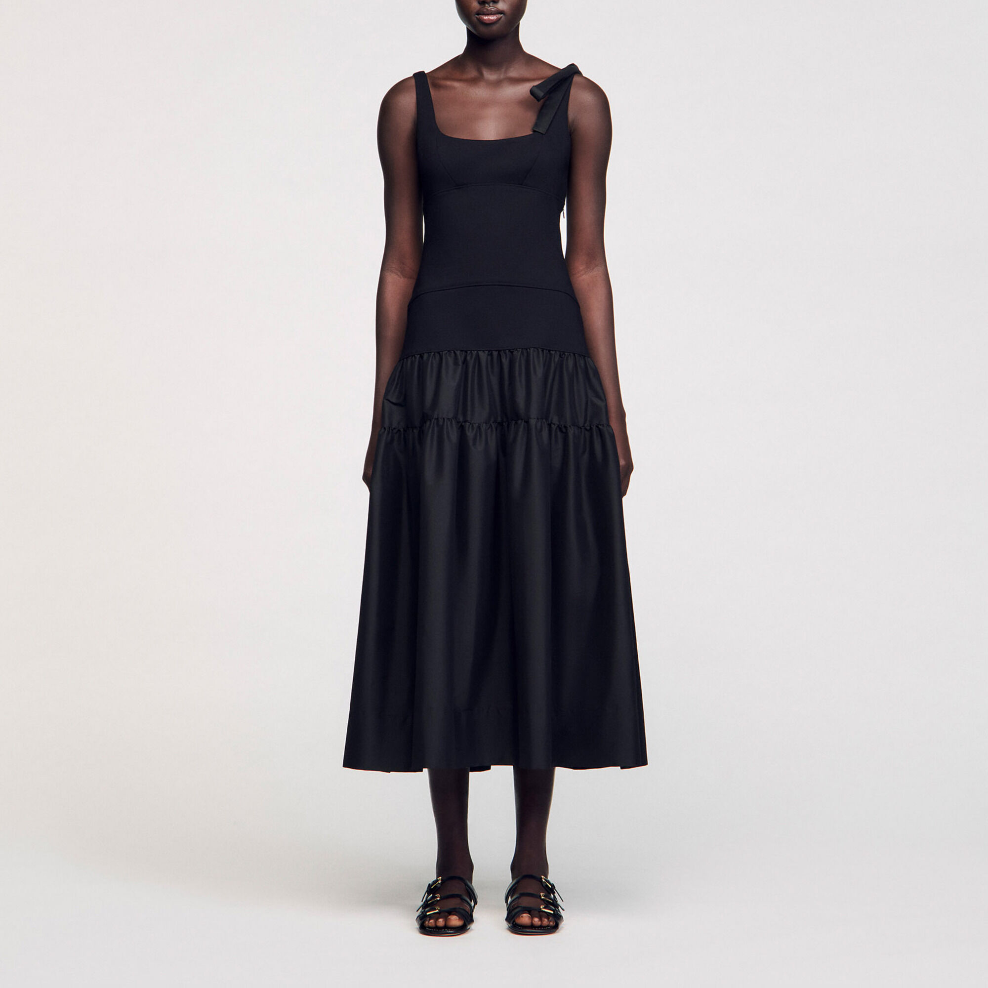 Long dual-material dress