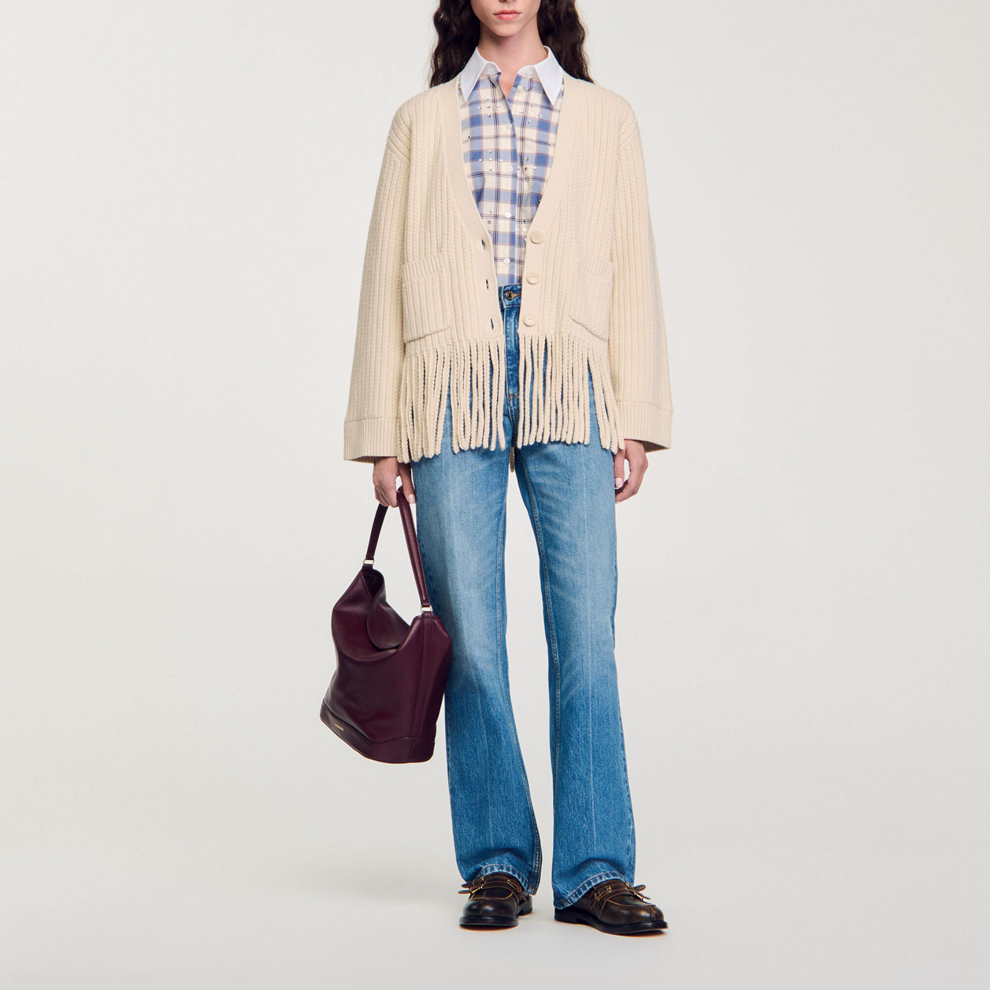 Fringed knit cardigan