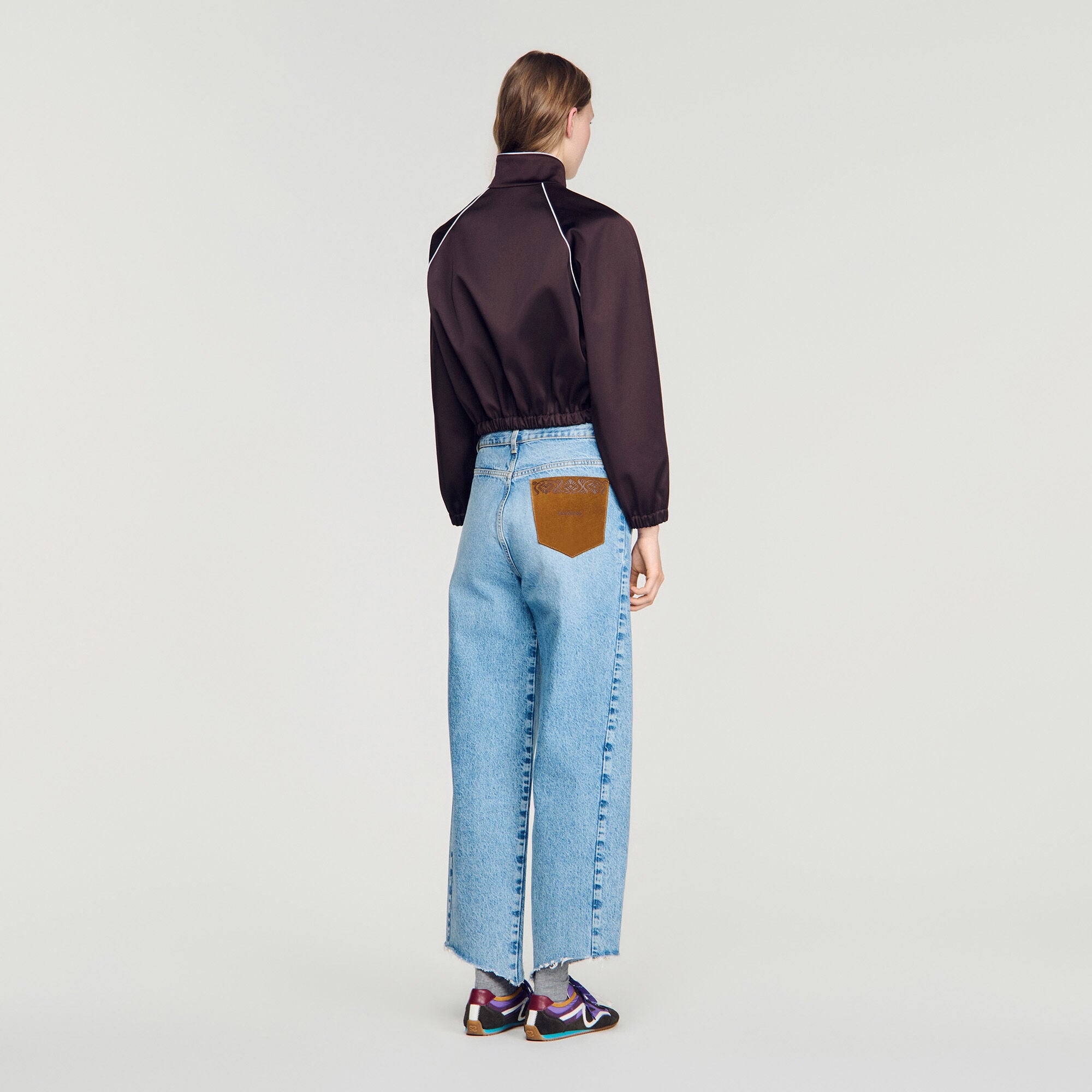 Cropped embroidered satin jacket