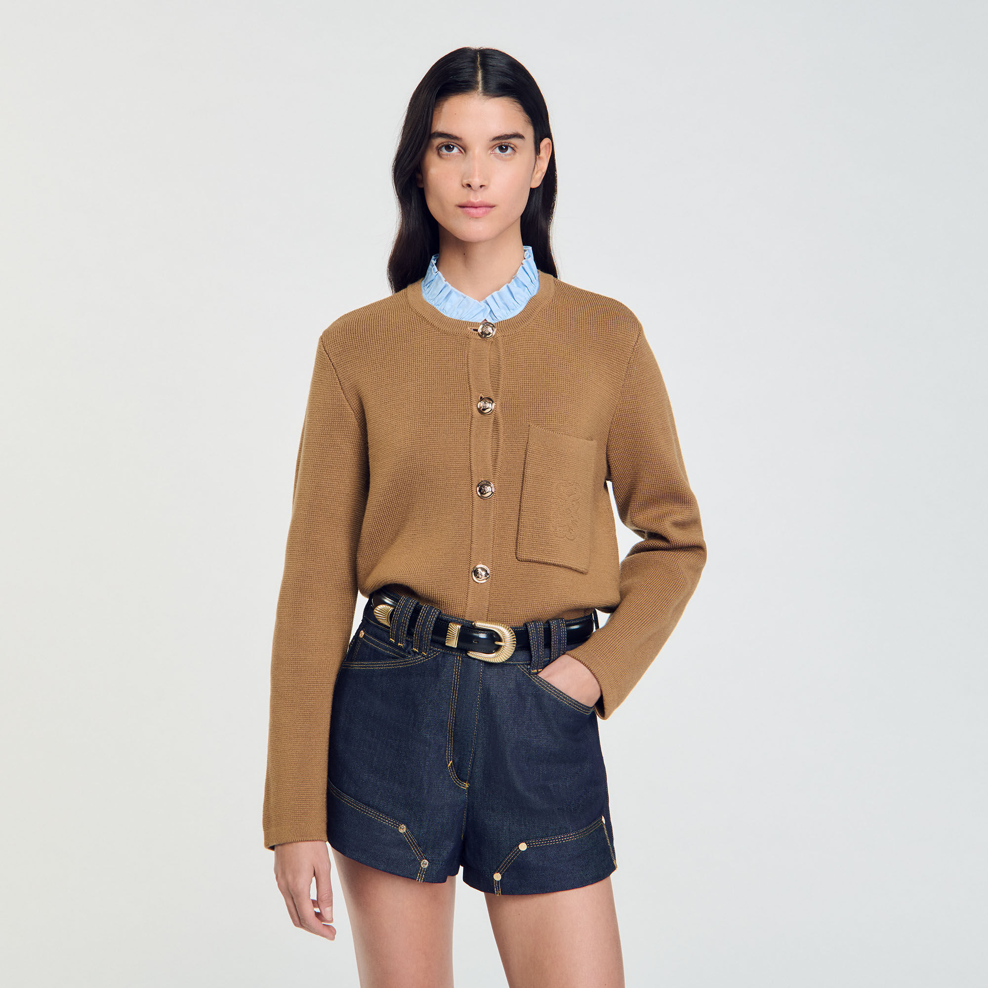Ruffled neck cardigan