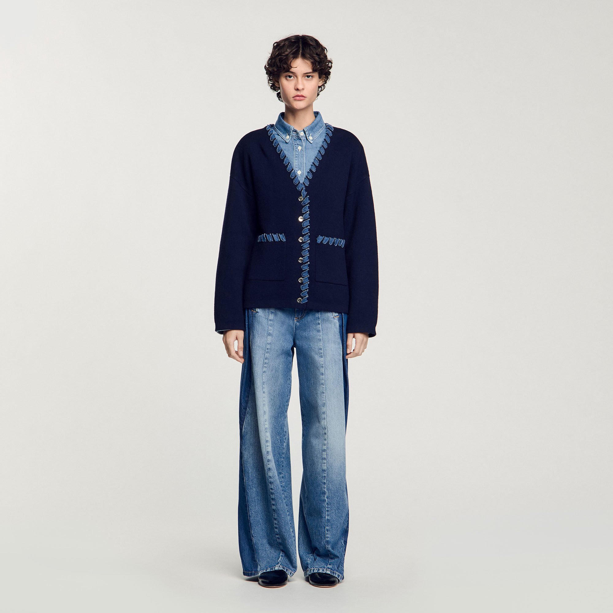 Cardigan with denim details
