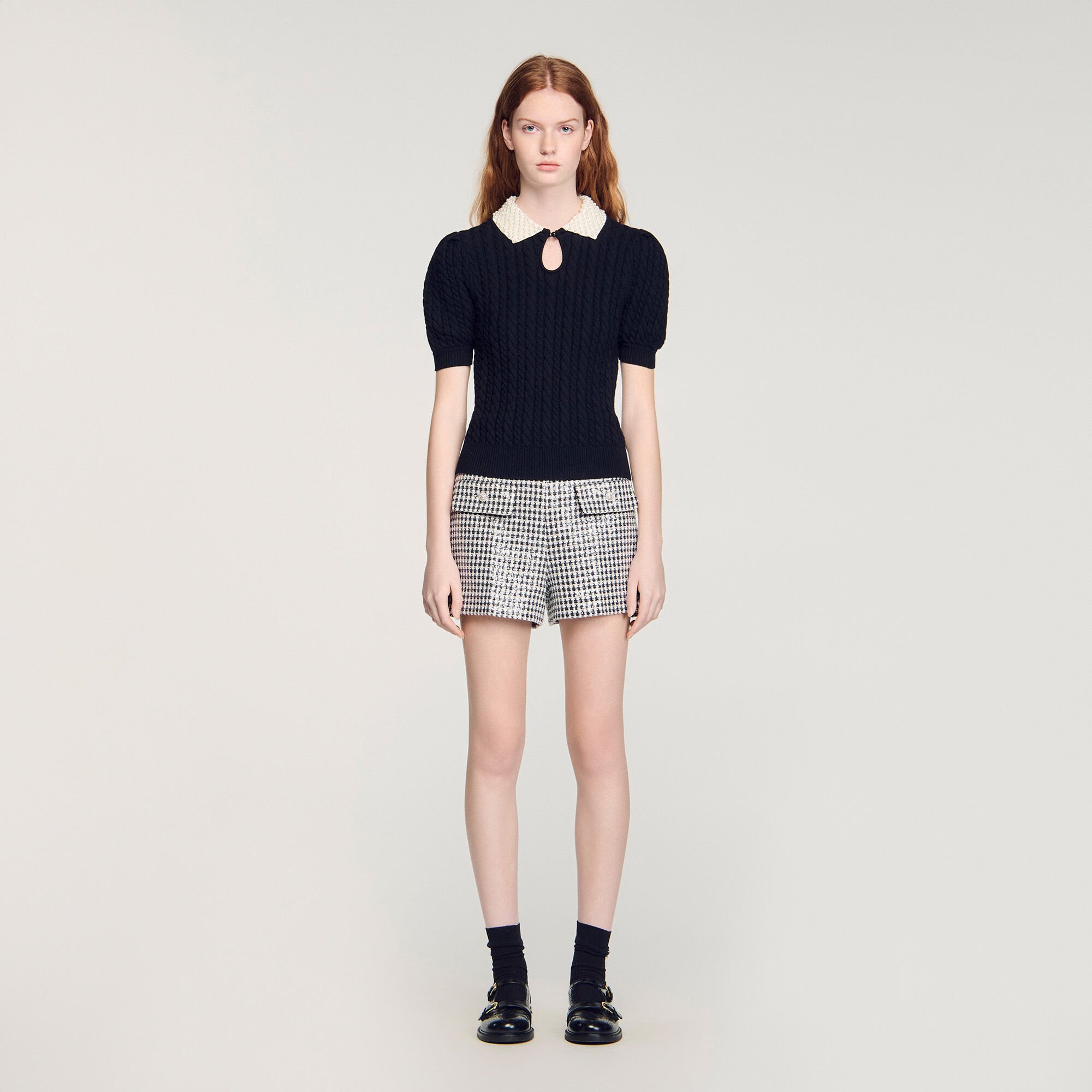 Pearl collar cable knit jumper