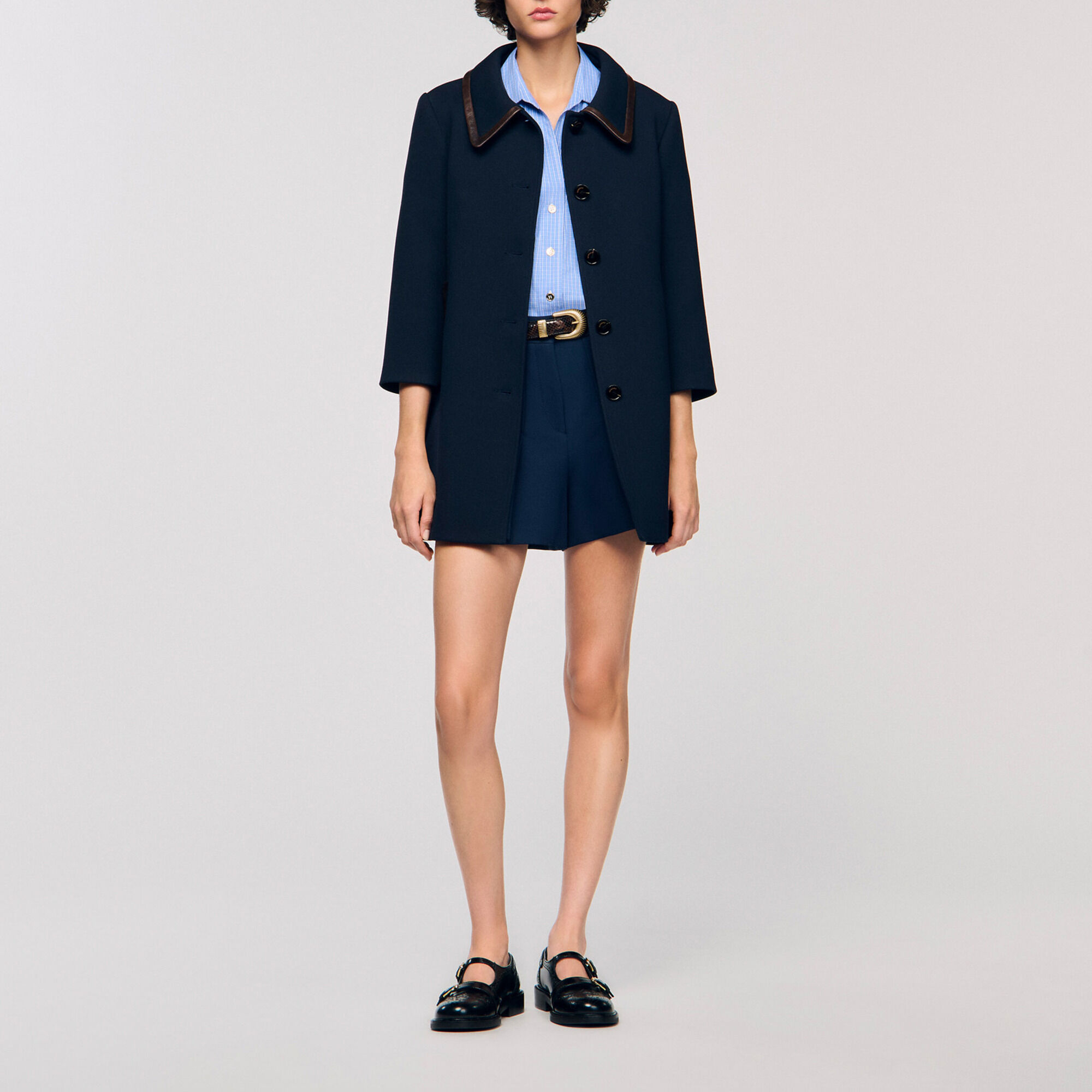  Leather trim coat - Women | Sandro